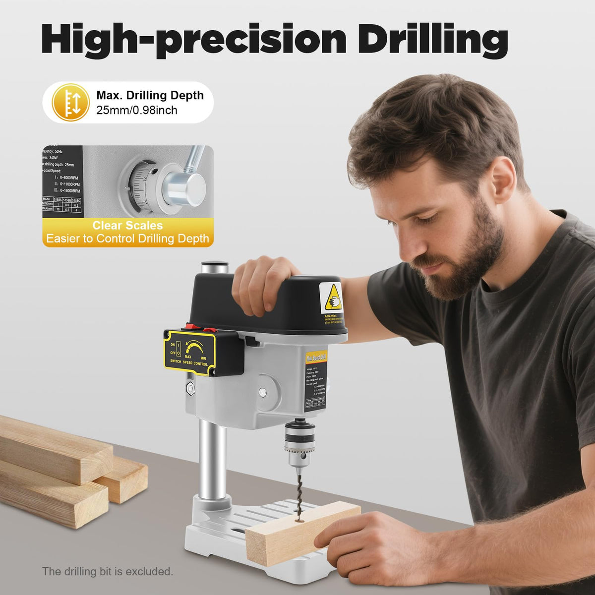 ZAWAYINE Mini Benchtop Drill Press,Electric Bench Wood Drilling Machine Drill Press Table Adjustable 3 Speed for Wood, M