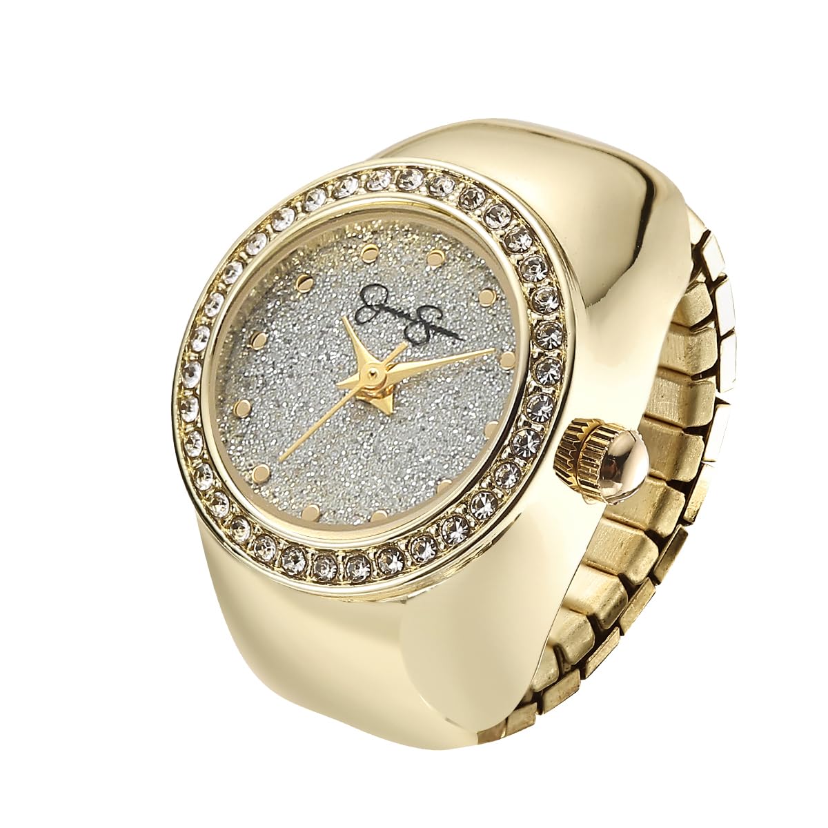 Jessica Simpson Women's Adjustable Ring Watch – Crystal Bezel, Quartz Analog Mini Dial, Stretch Band Fashion Jewelry Acc