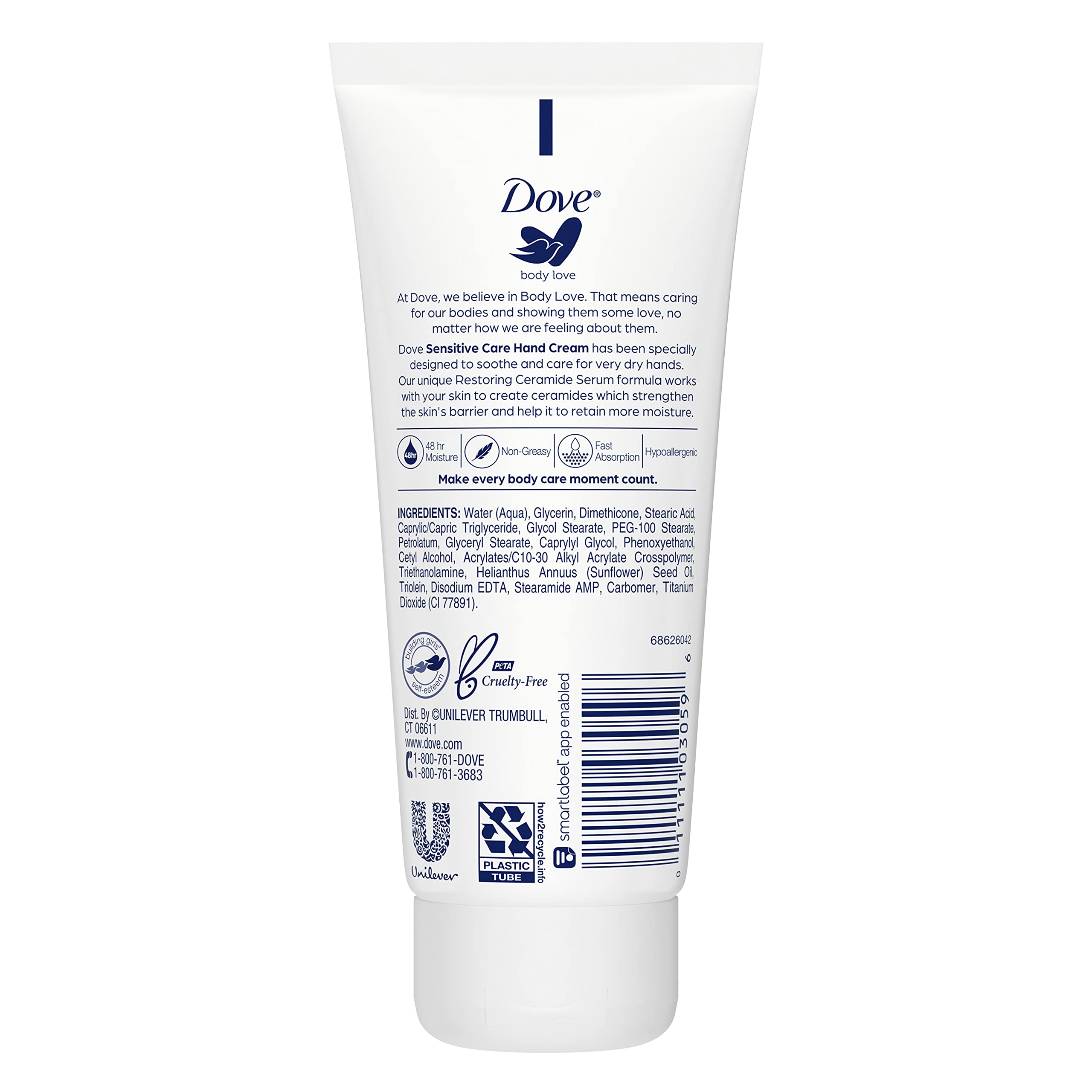 Dove Body Love Hand Cream Sensitive Skin 4 Ct Fragrance-Free Soothes and Comforts Rough, Dry Skin 3 oz