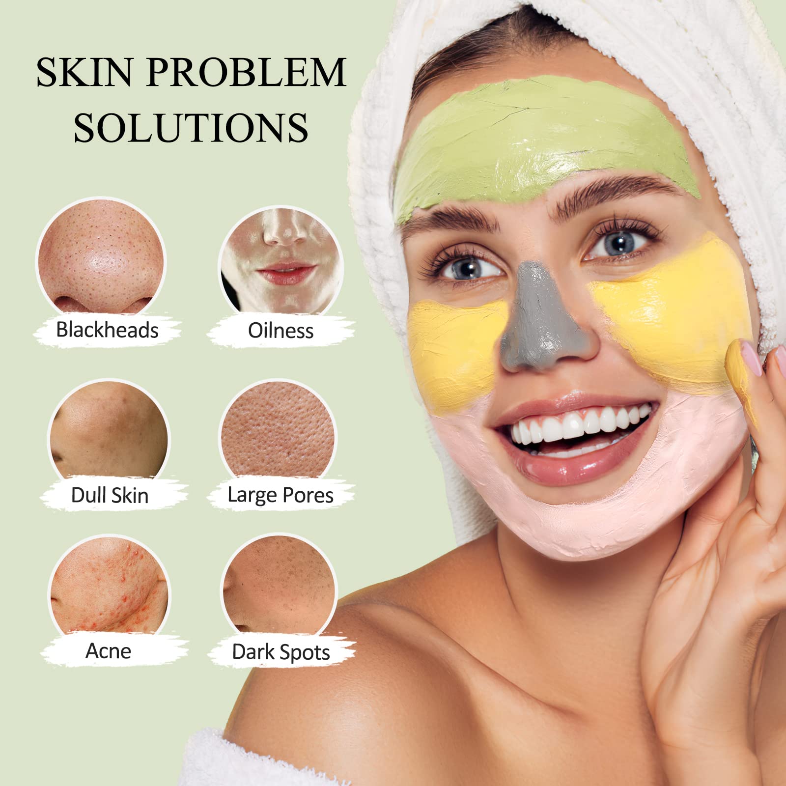SHVYOG 4-piece face mask set including turmeric clay, vitamin C, green tea, and rose masks for deep cleansing and pore refining.