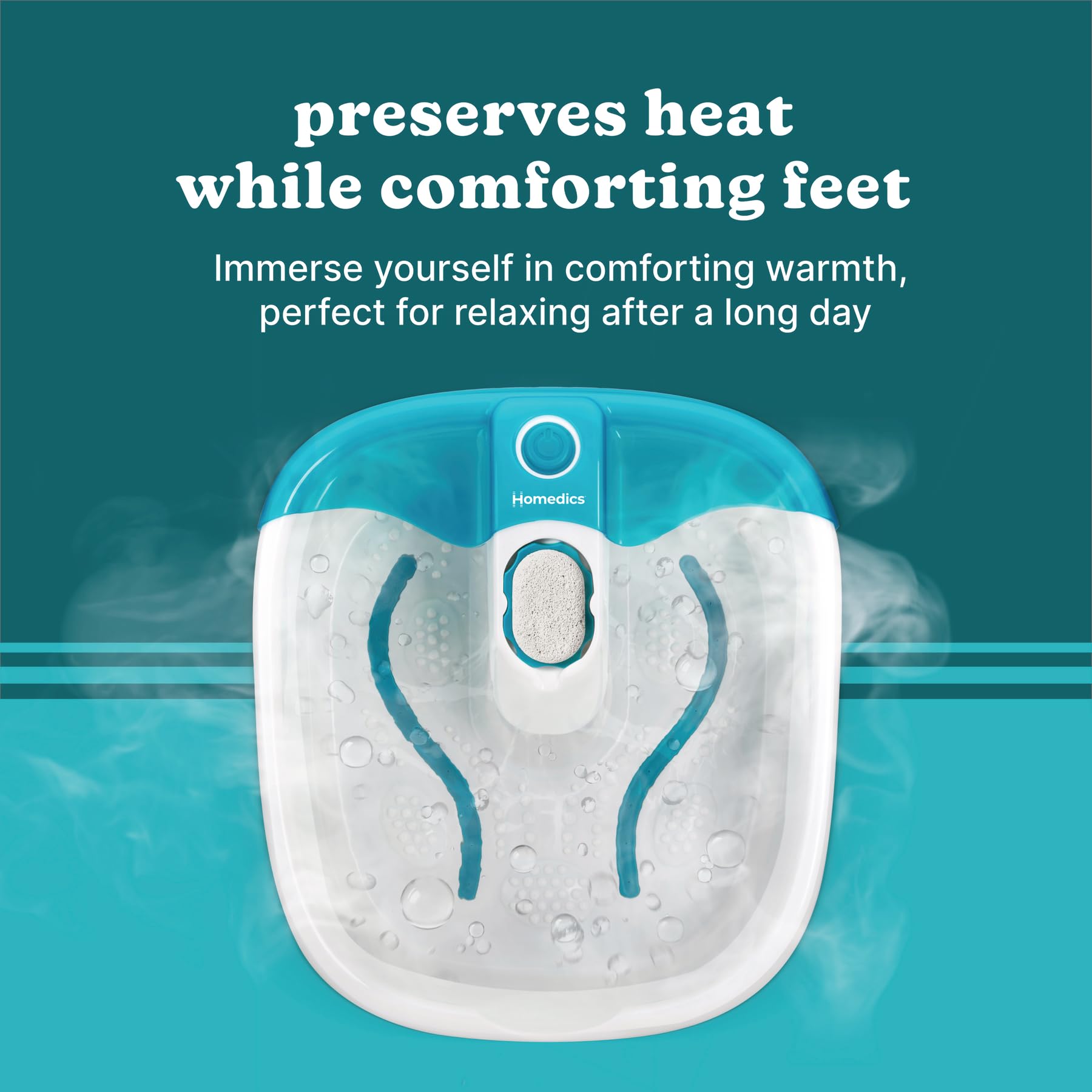 Homedics Bubble Mate foot spa massager with toe touch control, featuring bubbling foot bath for relaxation and soothing massage.