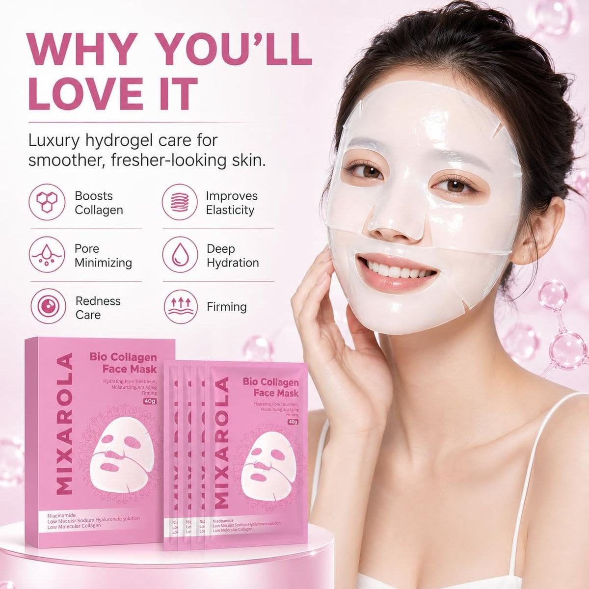 MIXAROLA Collagen Glow Up Mask 2.0, Bio Collagen Face Mask for Firming Skin – close-up detail