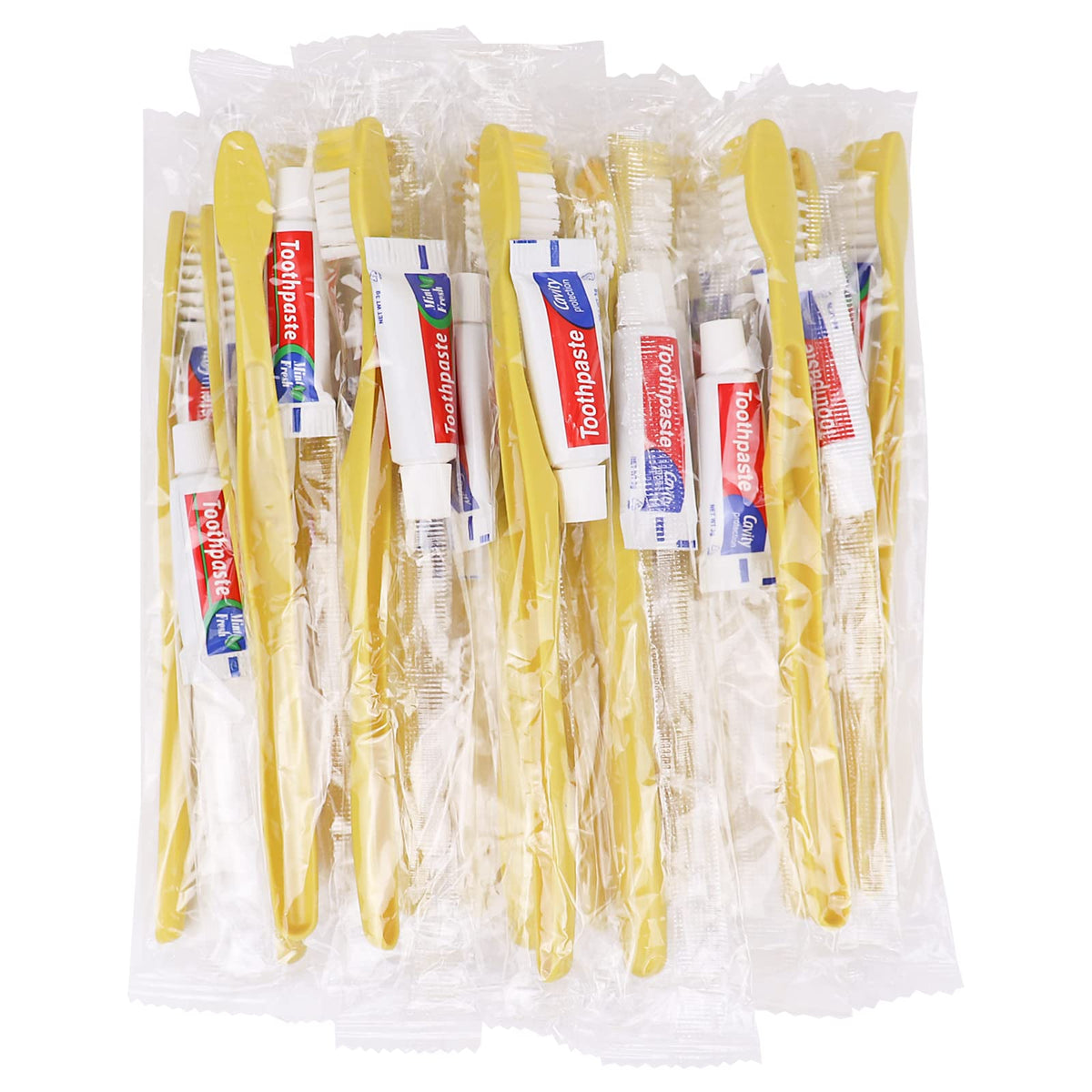 Disposable Toothbrushes with Toothpaste 200 Pack Yellow - Xuezoioy Official Imagery - 1