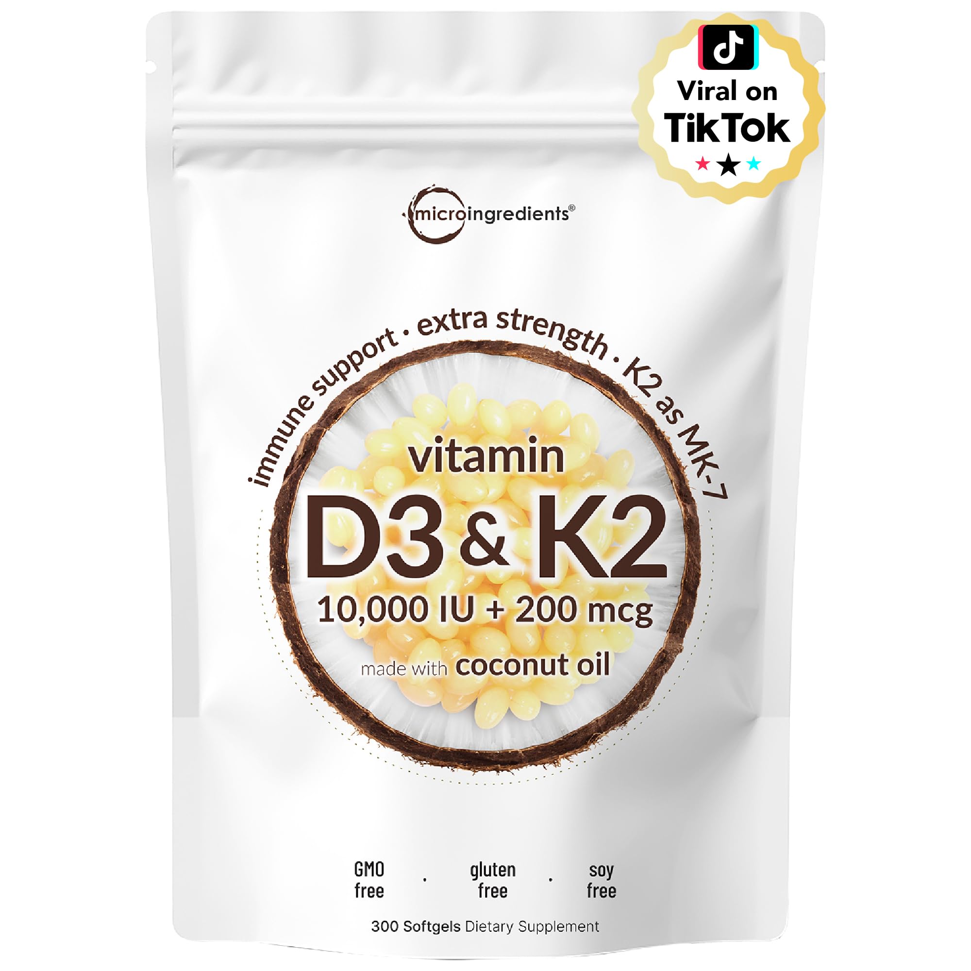 Micro Ingredients Vitamin D3 K2 MK-7 10,000 IU, 300 Softgels