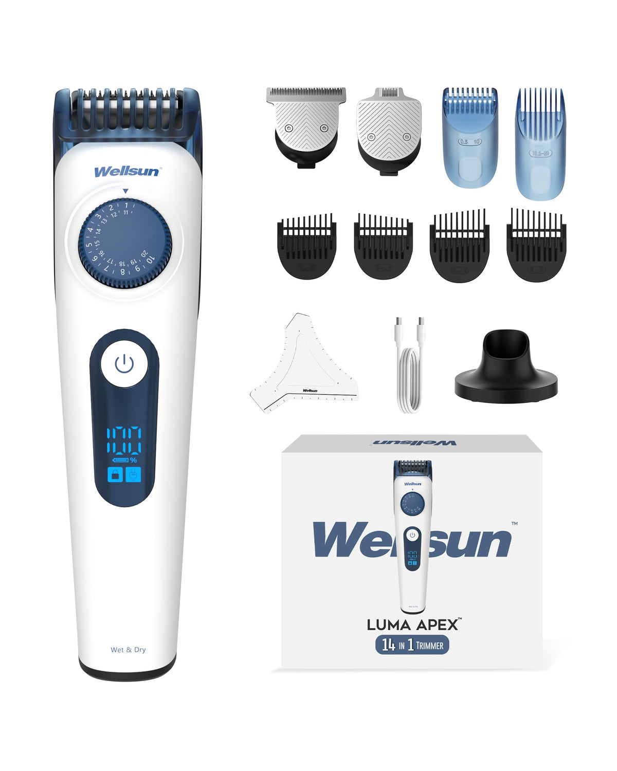 Wellsun Luma Apex Beard Trimmer for Men, All-in-One Grooming Kit with Precision Dial, 40 Length Adjustable Settings for 
