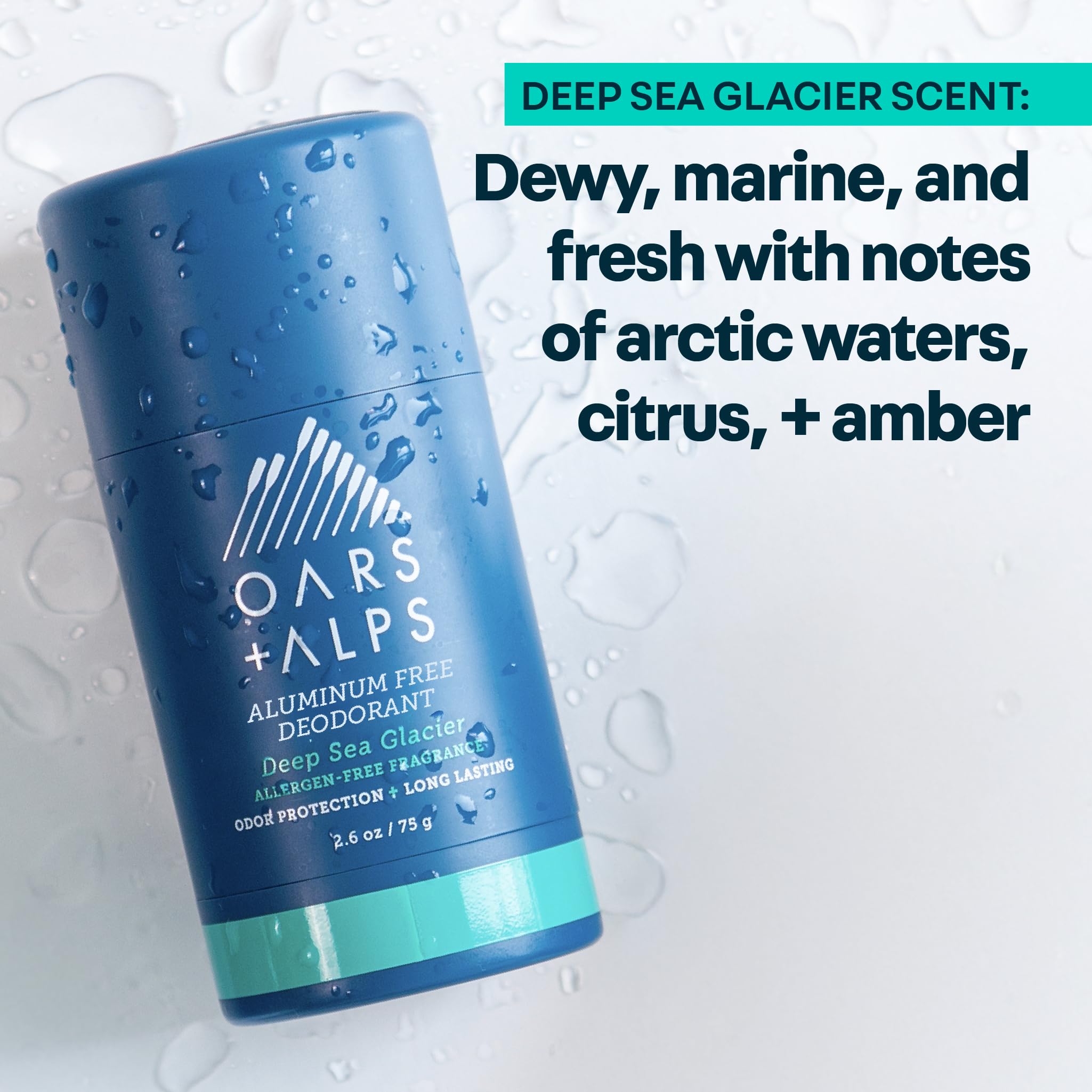 Oars + Alps aluminum-free men's deodorant clear stick, 2.6oz, shown in a 2-pack with sleek packaging and branding.