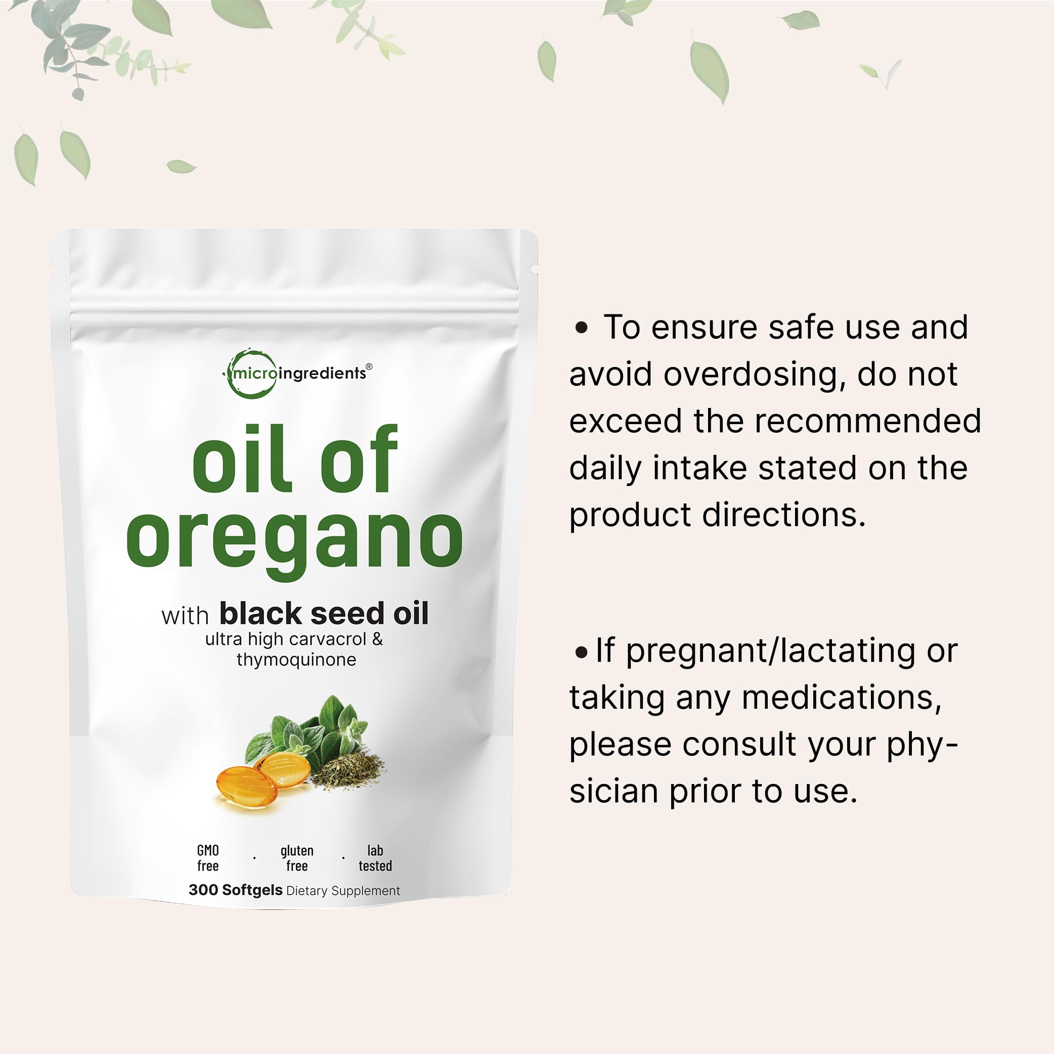 Micro Ingredients Oil of Oregano with Black Seed Oil, 300 Softgels