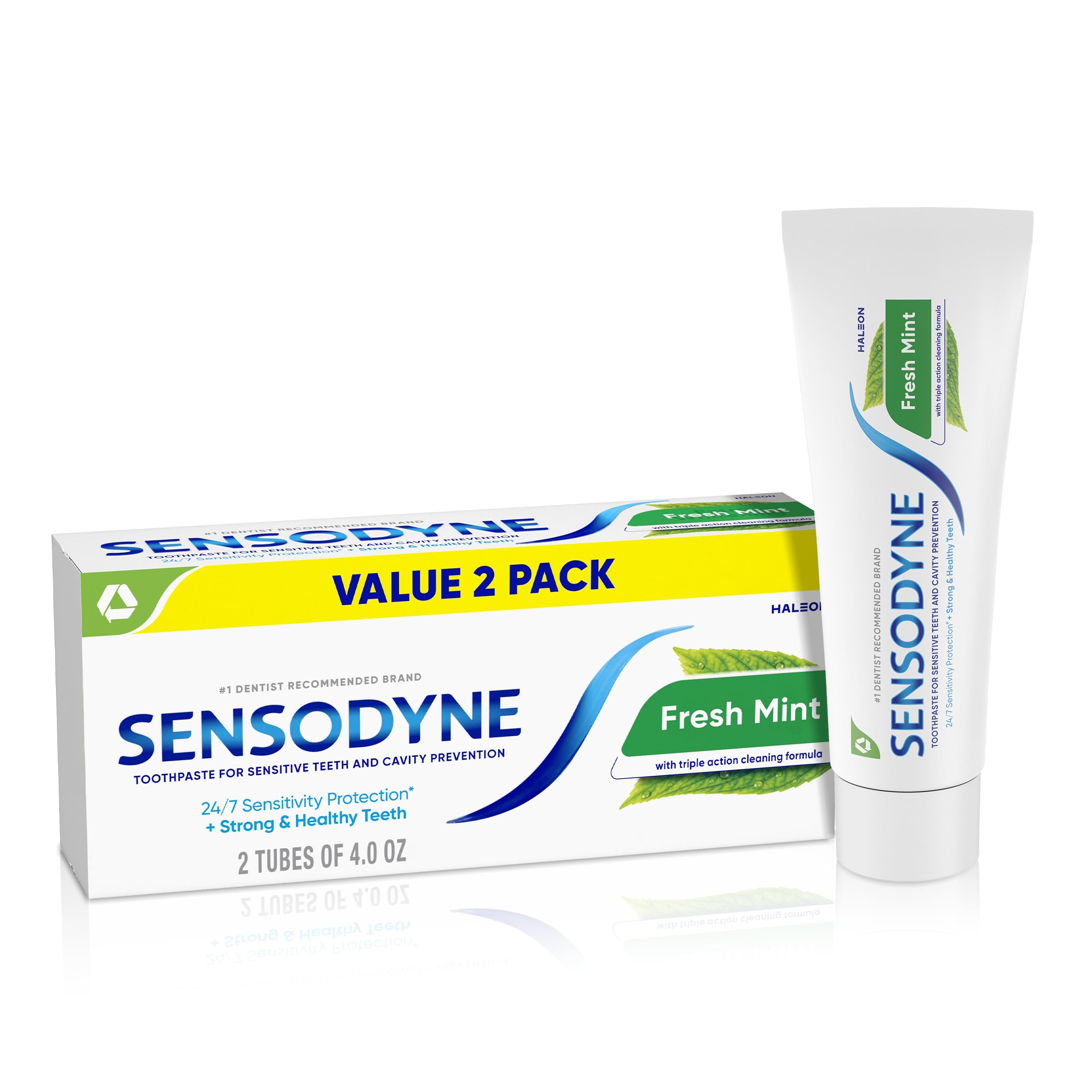 Sensodyne Fresh Mint Sensitive Toothpaste, 4 Ounces (Pack of 2) - Product Imagery