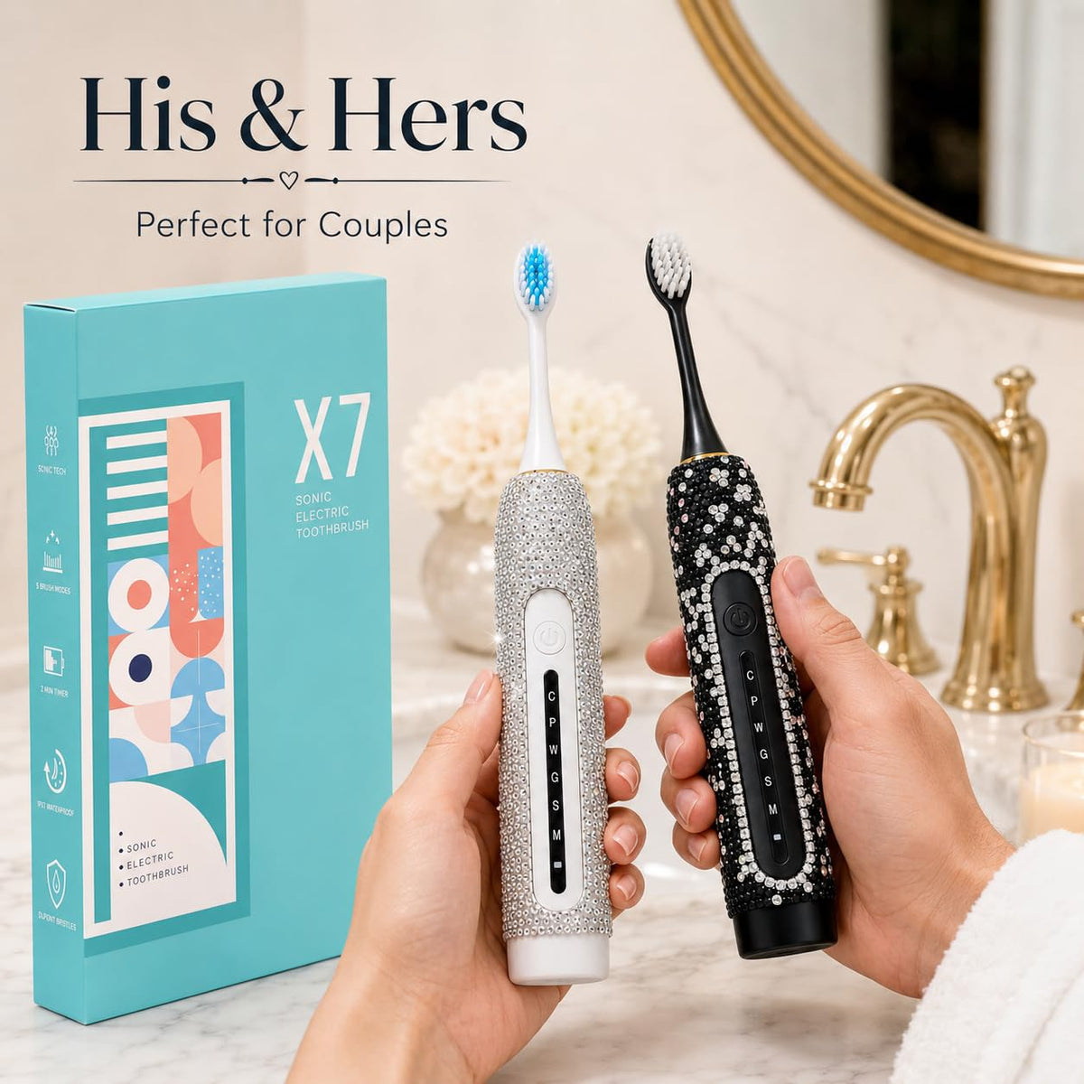 Electric Toothbrush for Woman Bling Diamond Decor Portable - VFUIFRYI Official Imagery - 6