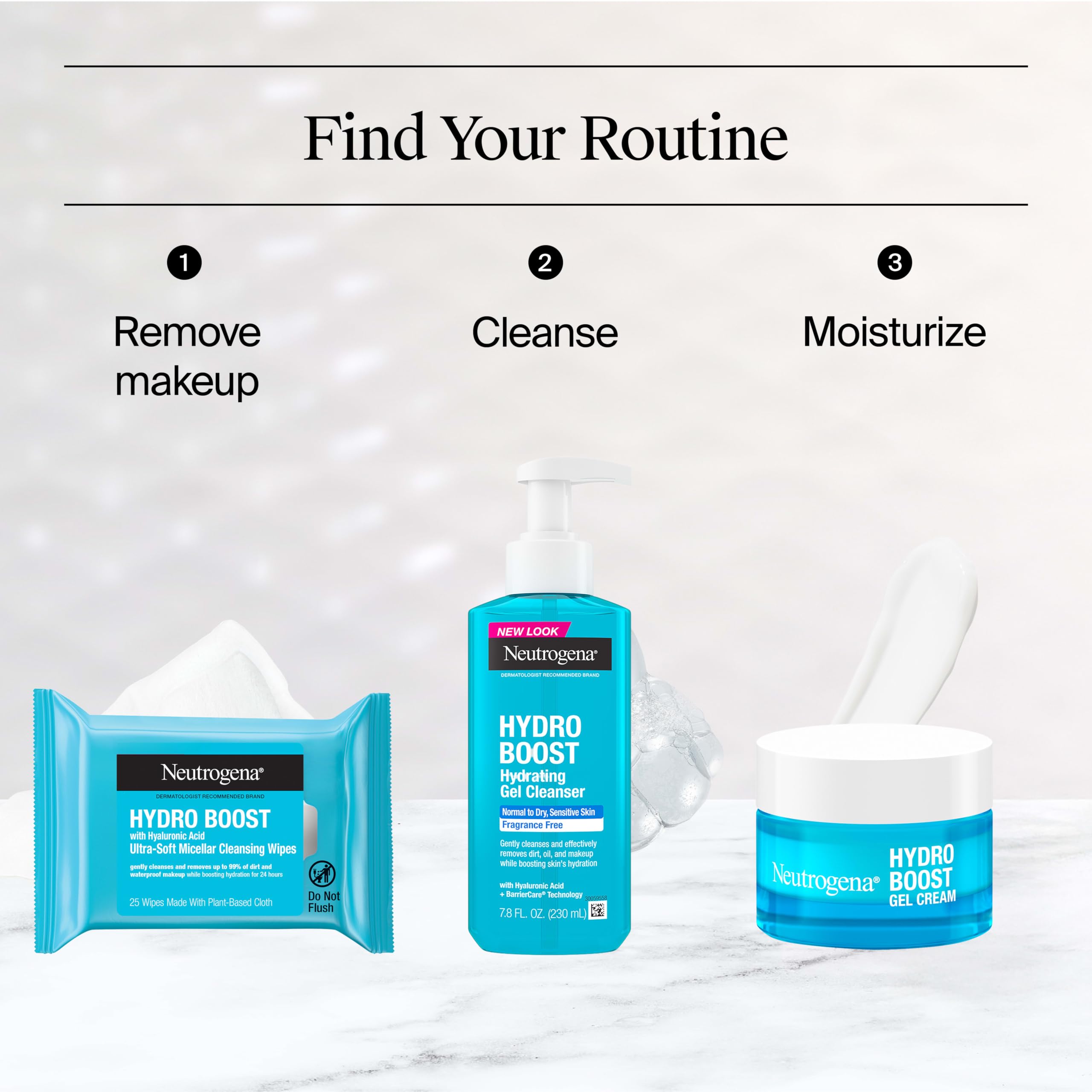 Neutrogena Hydro Boost Gel Cream and Cleanser set, moisturizing skincare products for hydration and healthy skin.