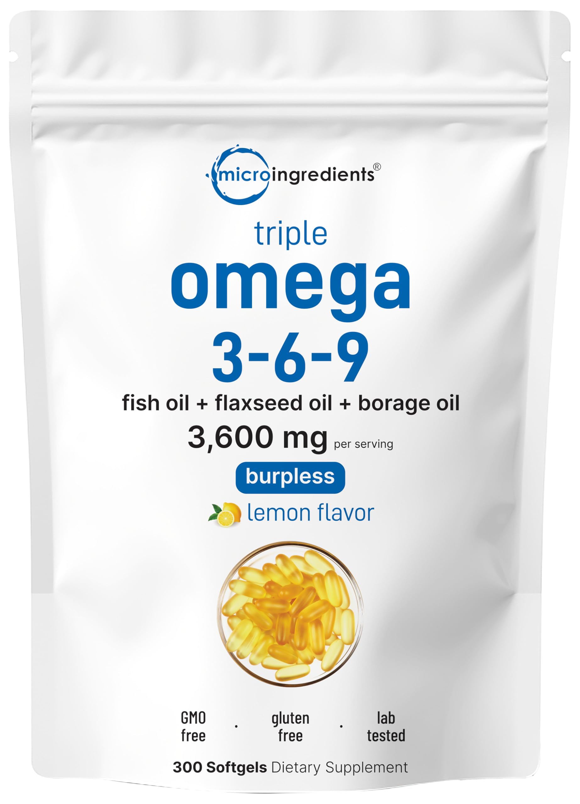 Ultra Omega 3-6-9 3600mg 300 Burpless Softgels Lemon