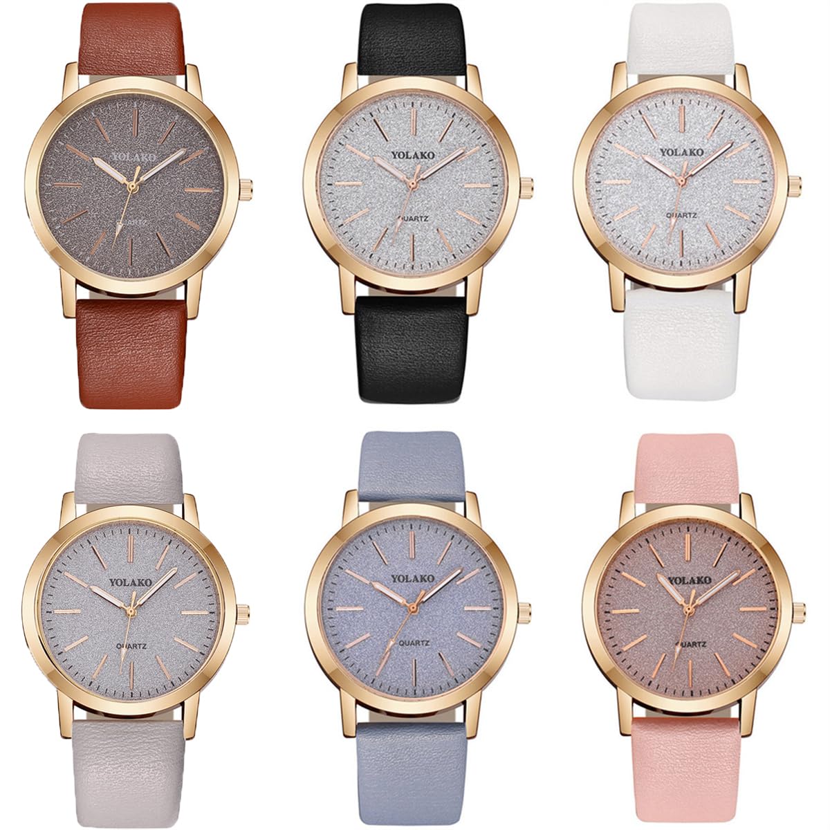 CdyBox Women Wholesale 6 Pack Leather Band Watches Frosted Engraved Dial Quartz Wrist Watch for Ladies – product photo (