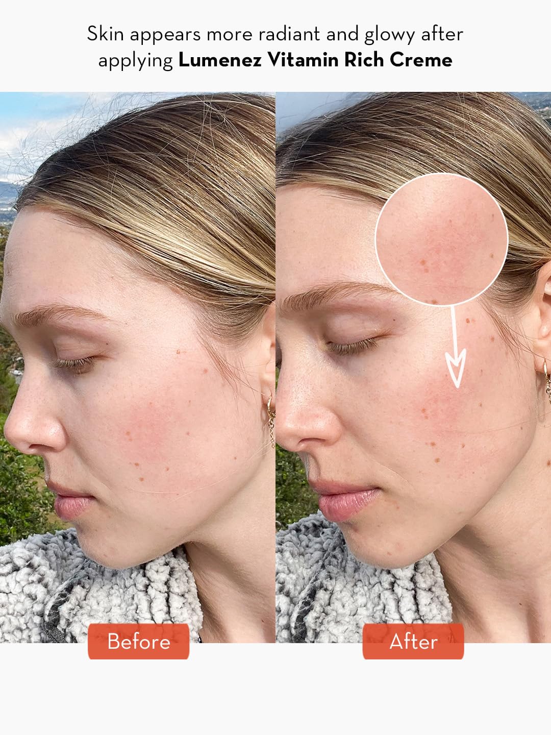 SONAGE Lumenez Vitamin C & E face moisturizer for dry skin in 50 ml bottle showing smooth cream texture