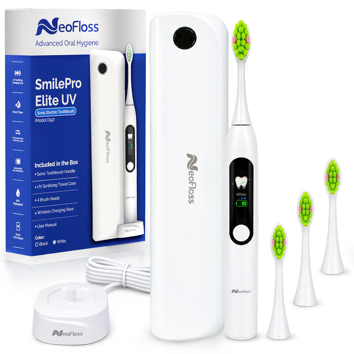 SmilePro Elite UV Sonic Electric Toothbrush White - NEOFLOSS Official Imagery - 2