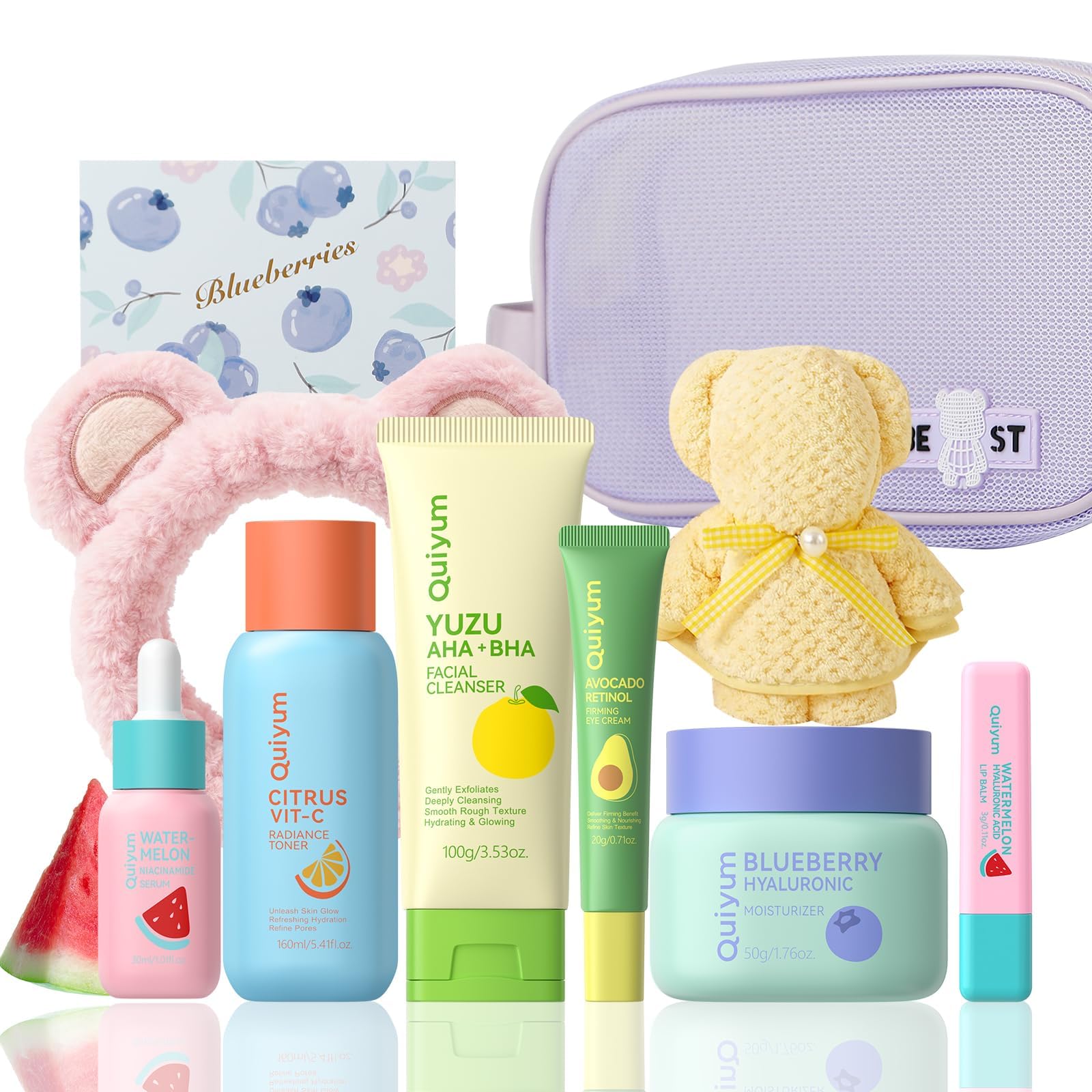 QUIYUM Fruit Skin Care Sets for Teen Girls, 6 Daily Routine - Product Imagery