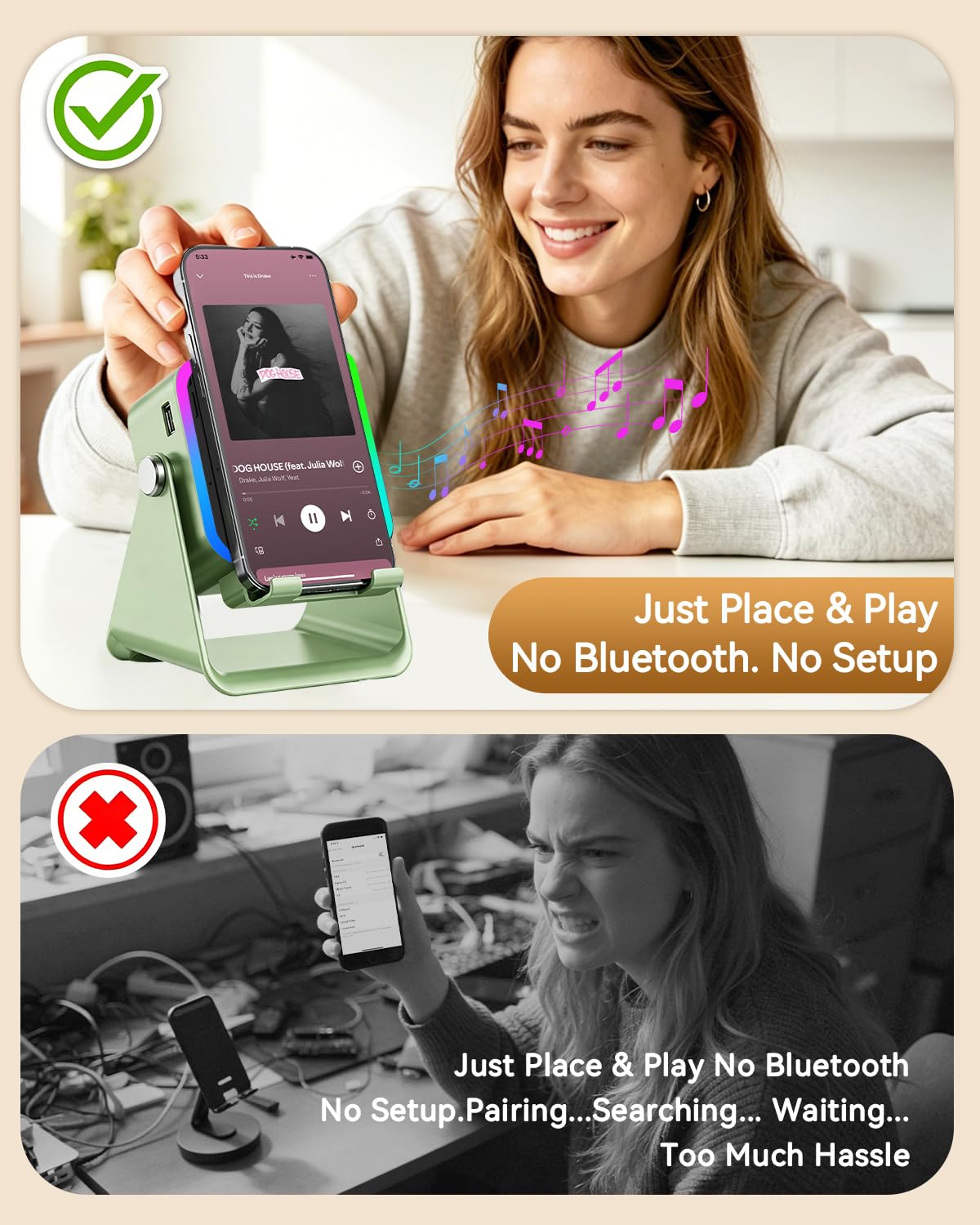 MILOUZ Gifts for Men Tech Gadgets Wireless Induction Speaker with Phone Stand – packaging and label