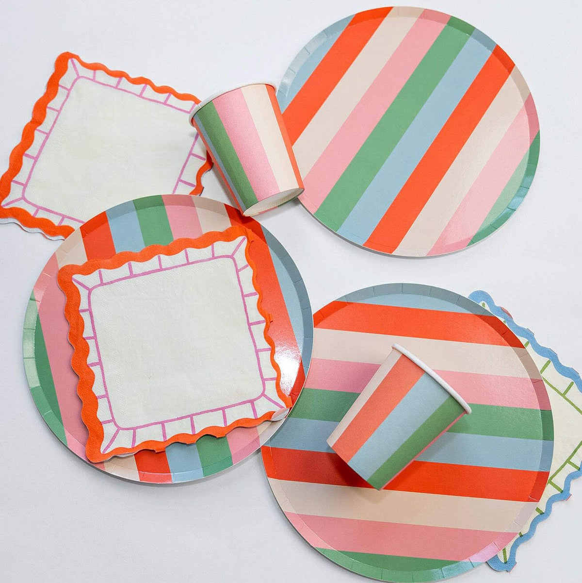 Vibrant Striped Party Pack | Plates, Cups & Napkins for 12 Guests | Pop Party Supplies – alternate angle