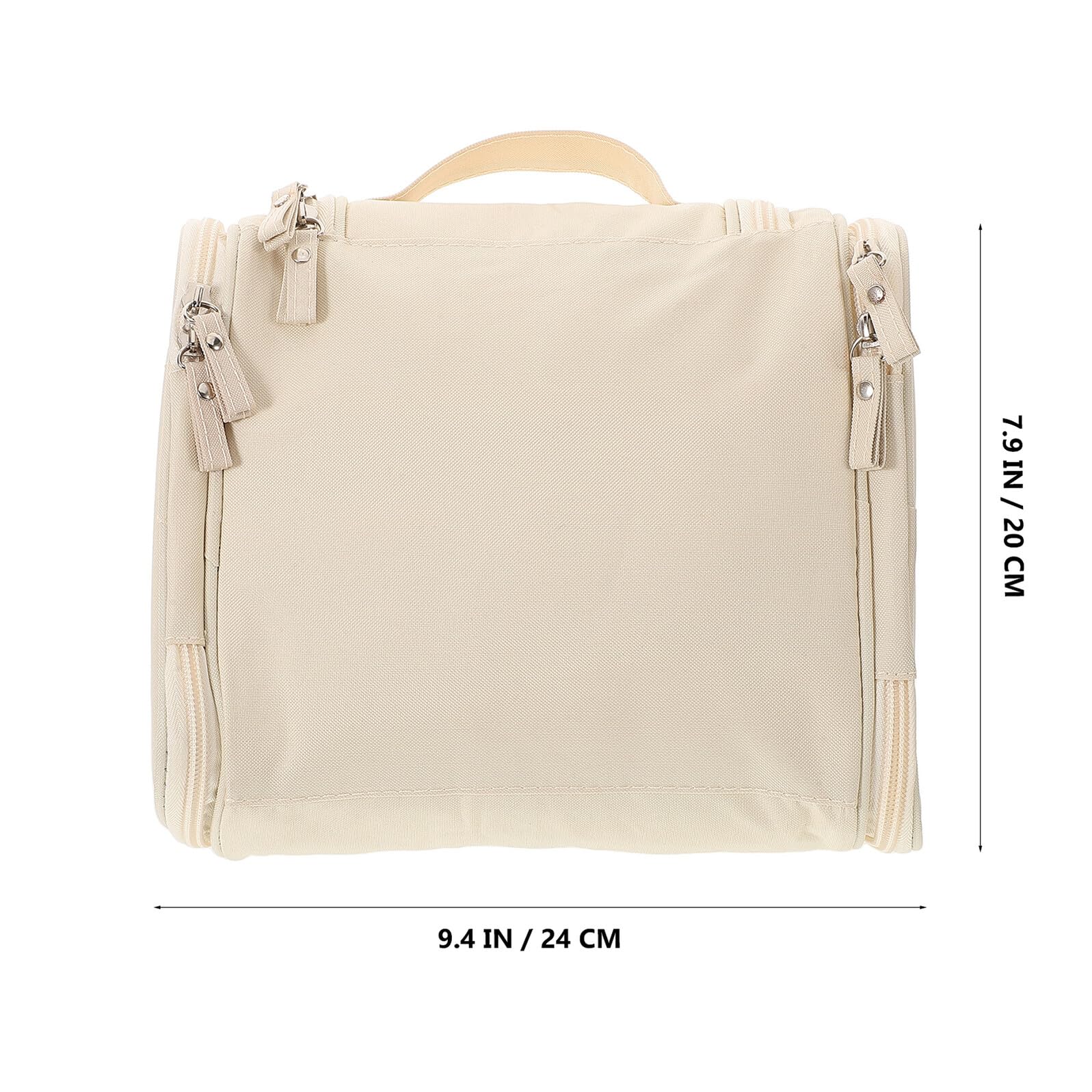 Beige Wakauto waterproof large toiletry bag with handle, portable cosmetic case for travel bathroom and shower essentials.