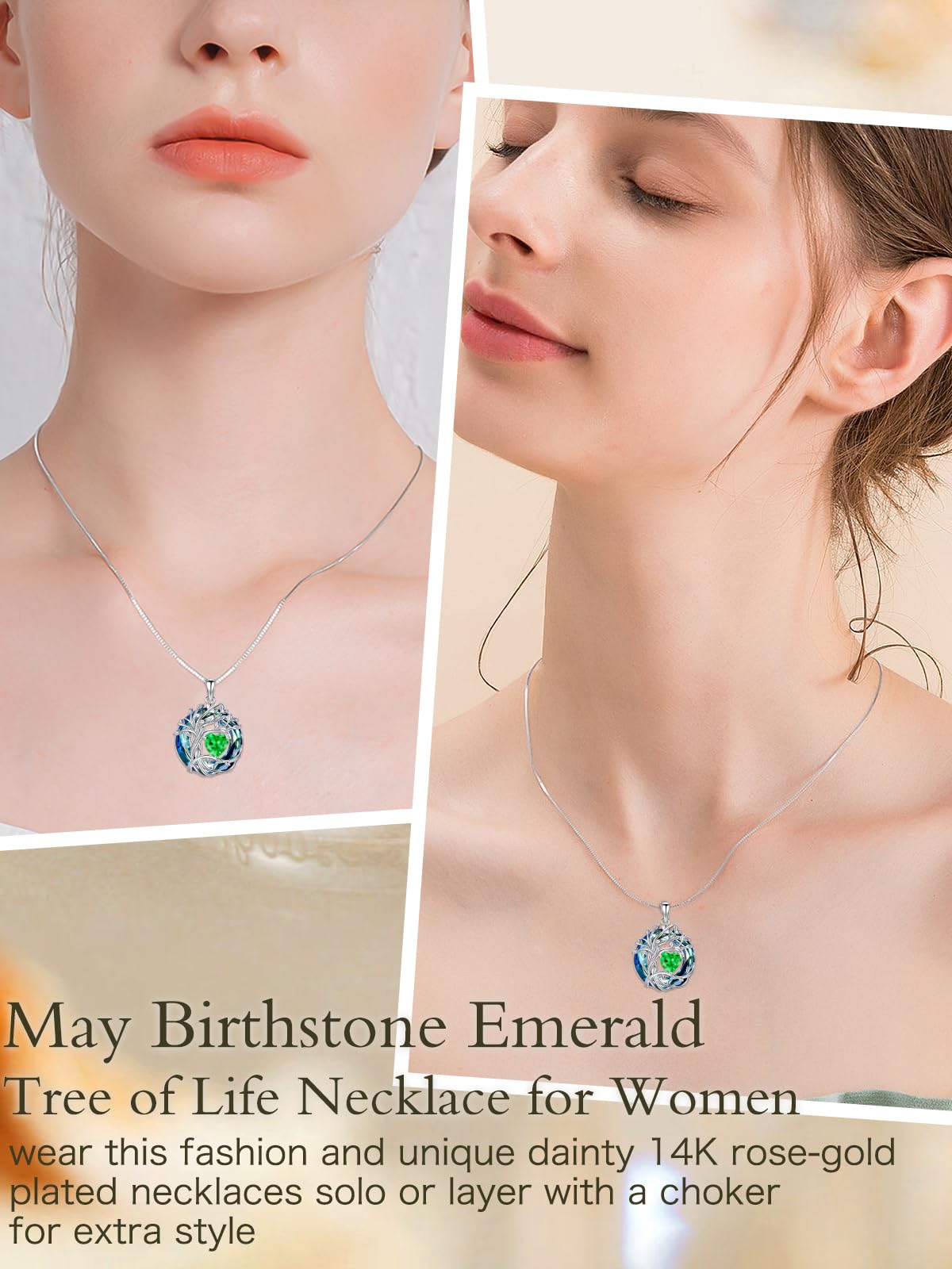 TOUPOP Tree of Life Birthstone Necklace Sterling Silver Pendant Birthstone Necklaces with Blue Crystal Anniversary Birth