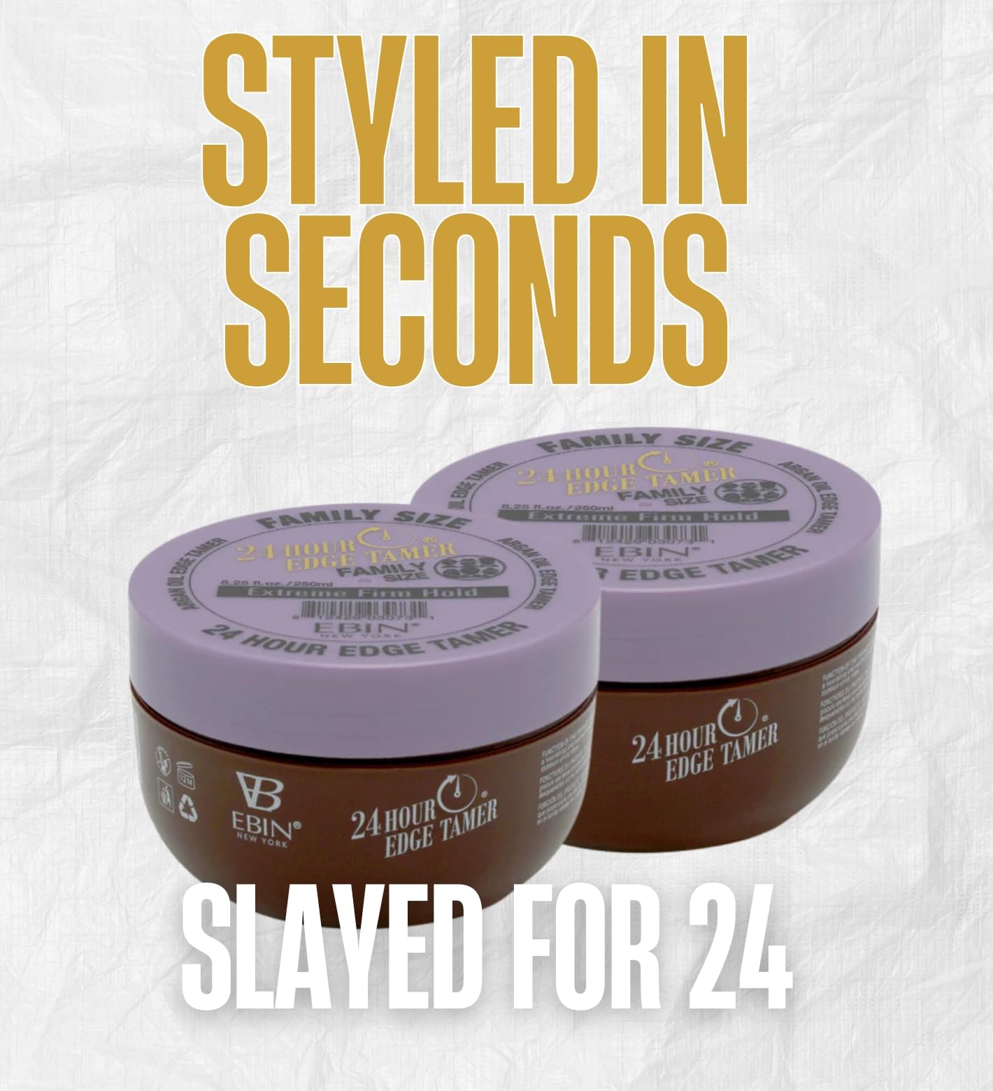 EBIN NEW YORK 24 Hour Edge Tamer Extreme Firm Hold hair styling agent in a 2-pack, designed for sleek, smooth edges and hair control.