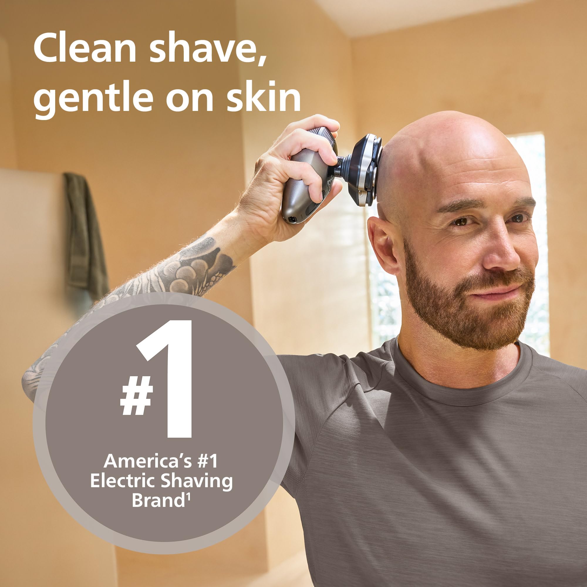 Philips Norelco Head Shaver Pro 9000 electric shaver with multiple blades and ergonomic handle for a clean, gentle head shave.