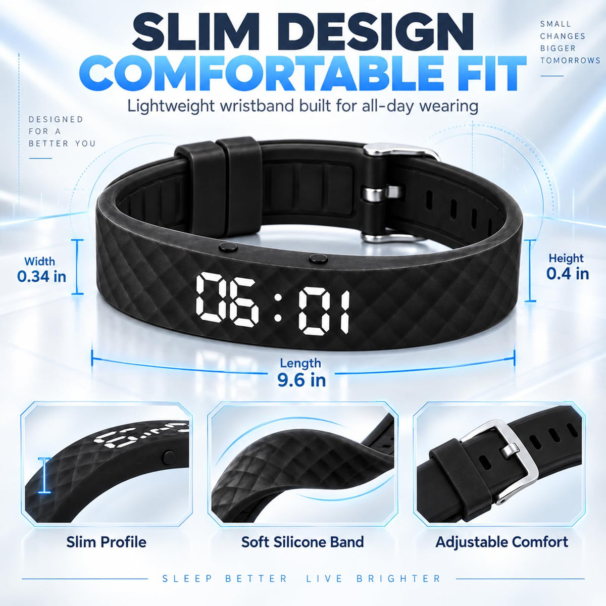 GPQVTVM Alarm Clock for Heavy Sleepers Vibrating Wristband Bracelet Watch Silent – full view