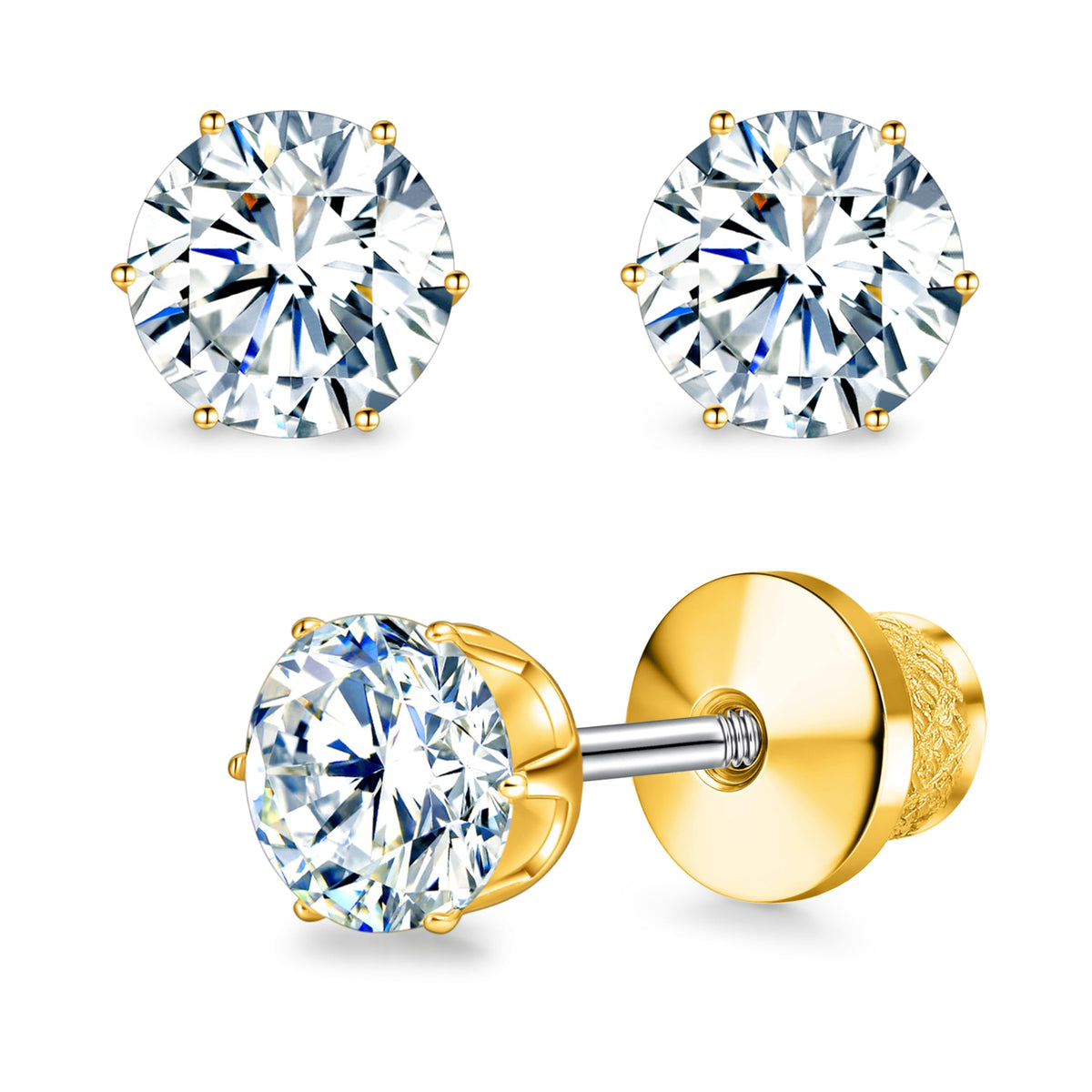 limerencia Moissanite Earrings, Titanium Flat Back Screw Back Earrings for Men&Women – product photo (Stud)