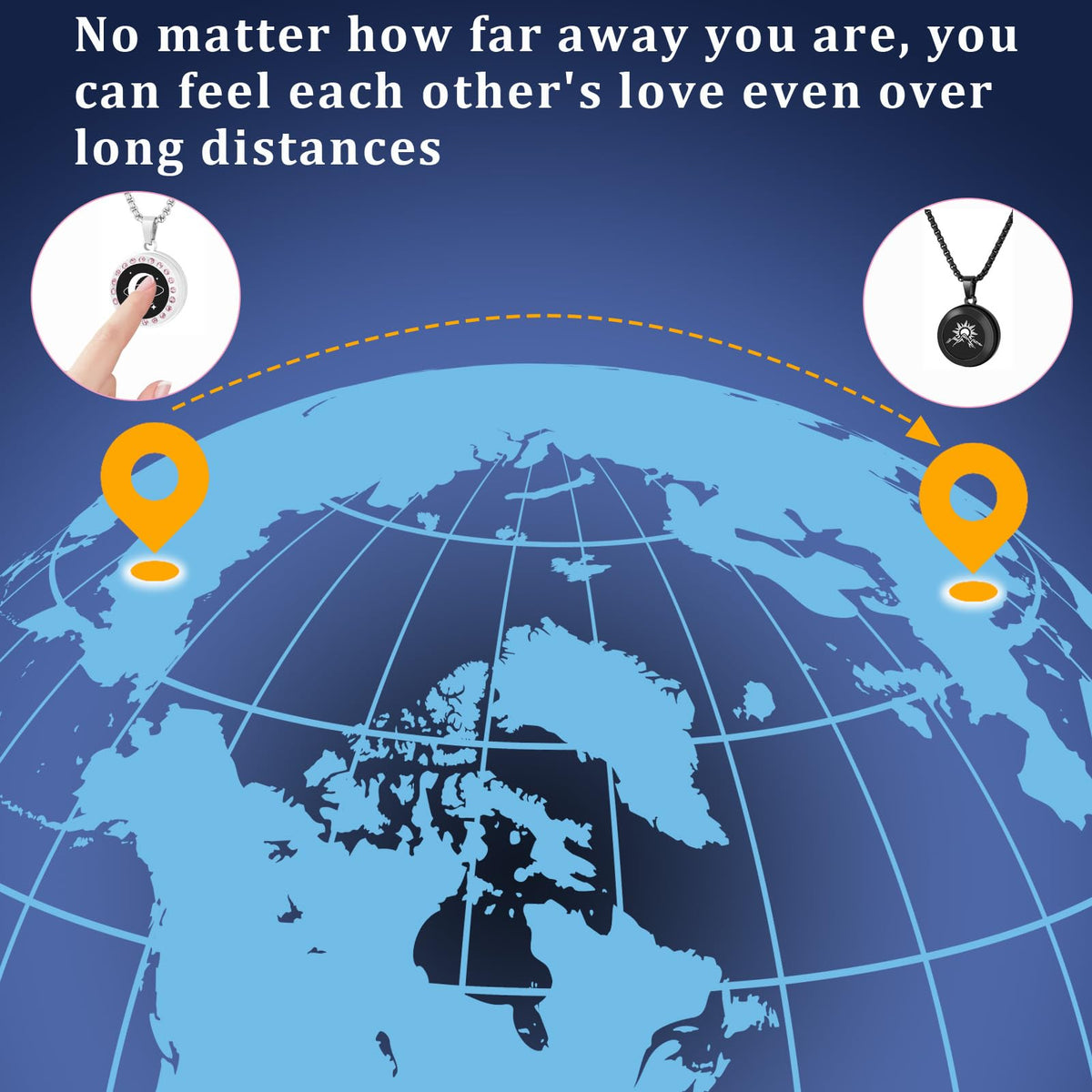 EAOYAO Long Distance Touch Necklaces,Vibration & Light up Remote Smart Matching Couples Necklace for Couple Long Distanc