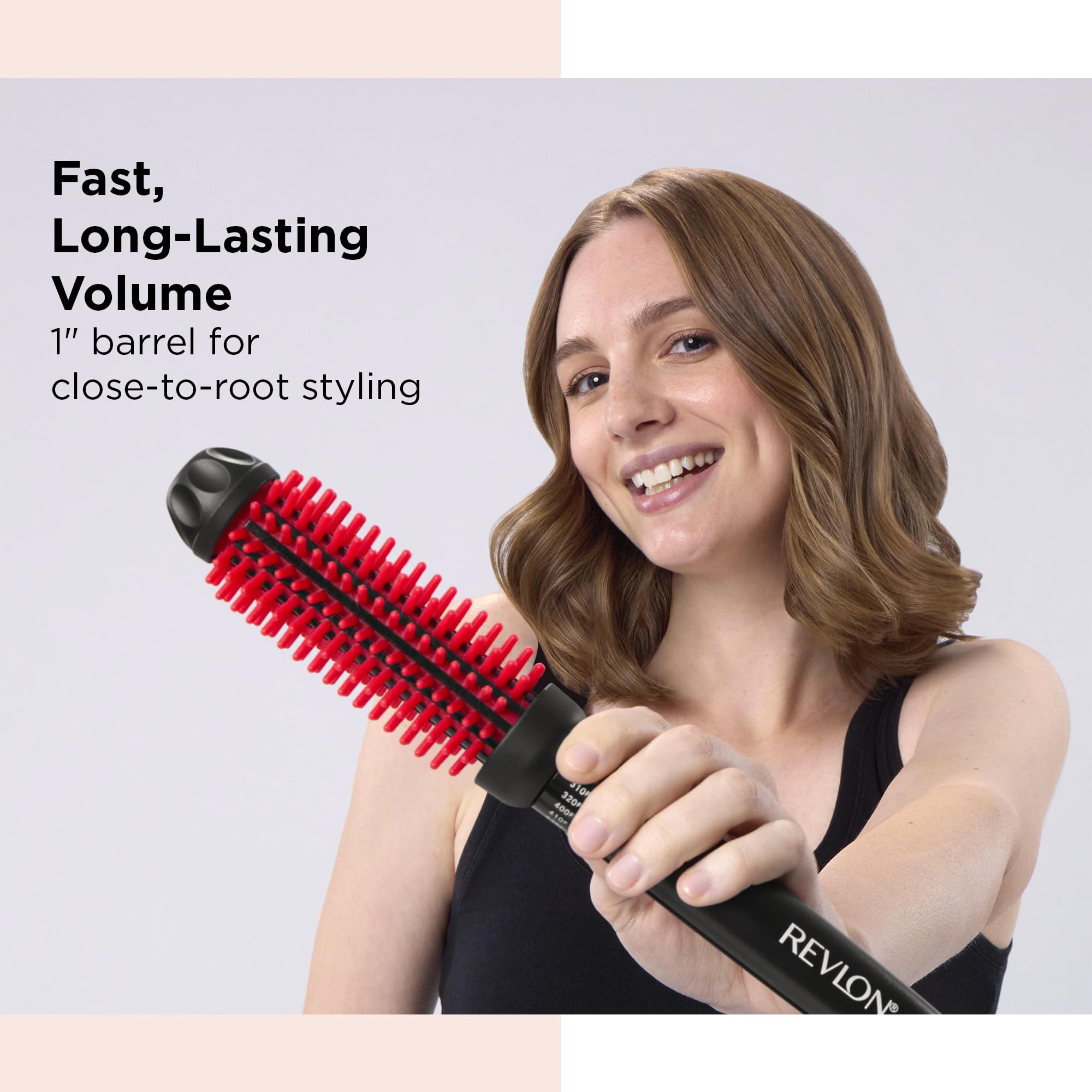 REVLON SmoothStay Coconut Oil 1-inch heated styling brush for smoothing and styling hair, with coconut oil infusion for added shine.
