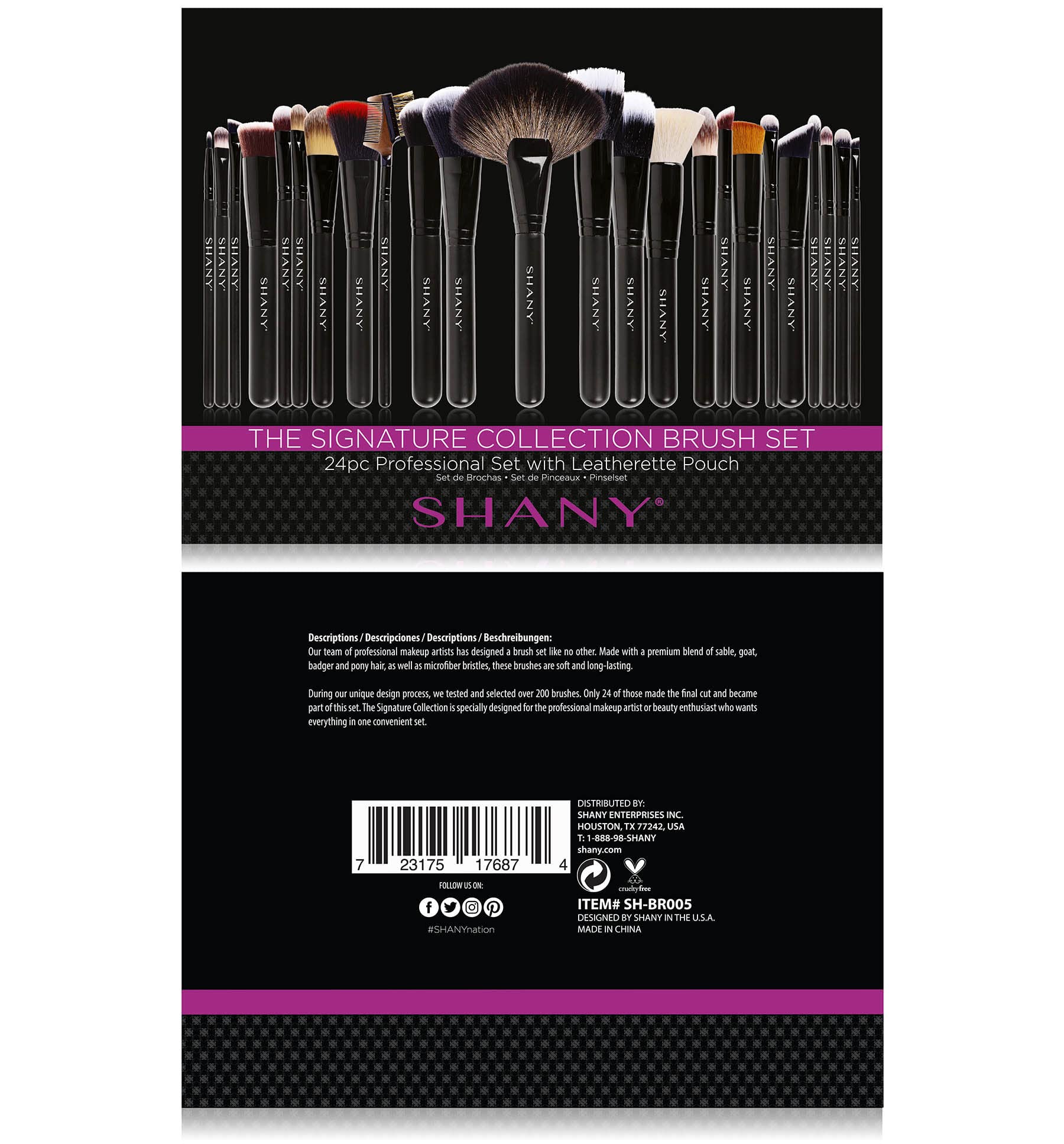 SHANY 24-piece Pro Signature Makeup Brush Set with various brushes for foundation, eyeshadow, and blending applications.