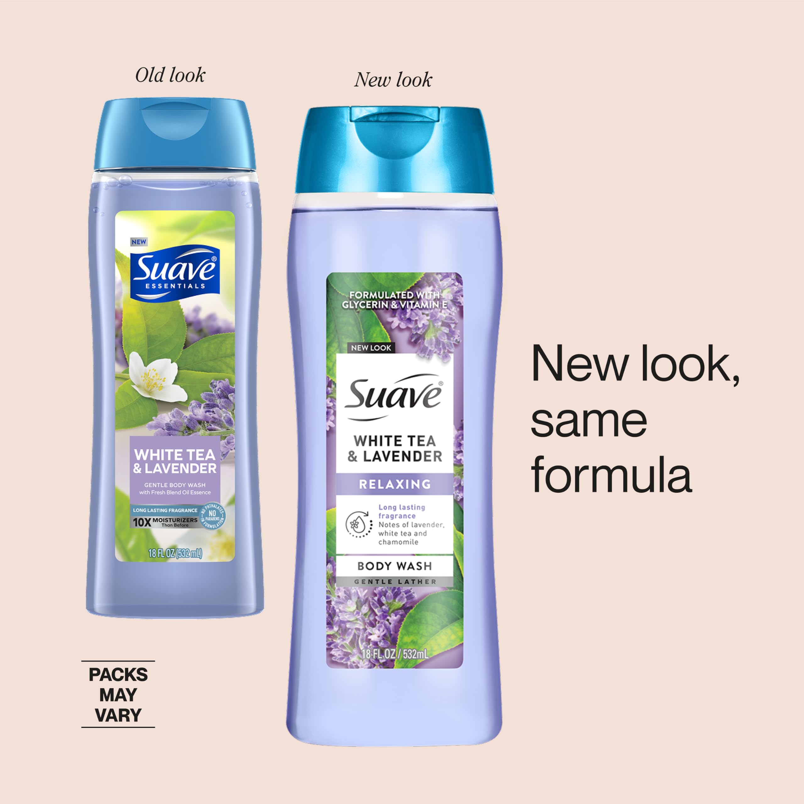 Suave Moisturizing Body Wash Women, White Tea and Lavender with Vitamin E and Aloe Extracts, No Parabens, No Phthalates, 18 Oz (Pack of 6)