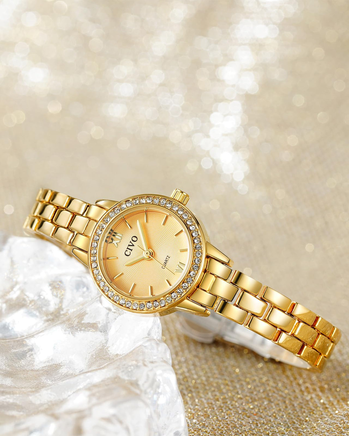 CIVO Small Gold Watches for Women: Luxury Dainty Diamond Chic Ladies Watch – packaging and label