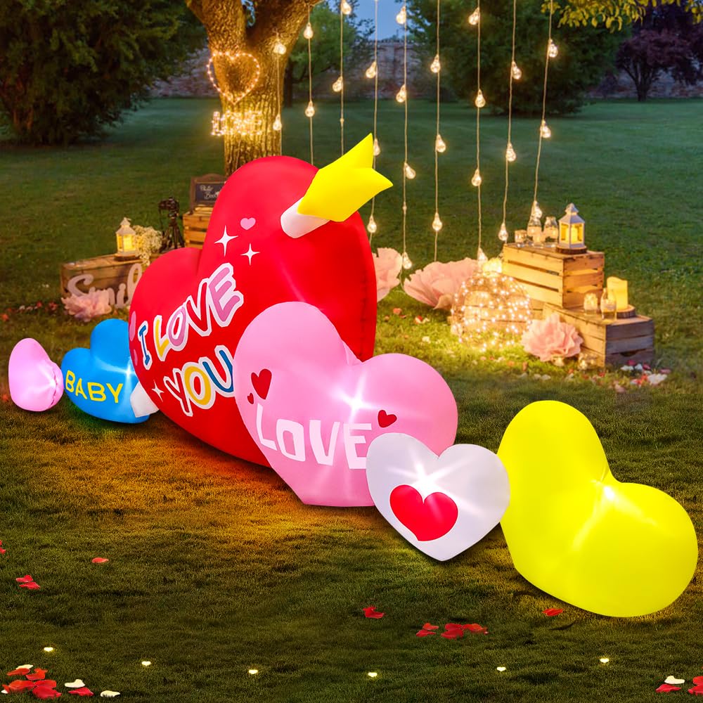 KOOY 9FT Mothers Day Inflatables Outdoor Decorations, Valentine Blow Up Inflatable Hearts Decoration, Love Inflatable Va