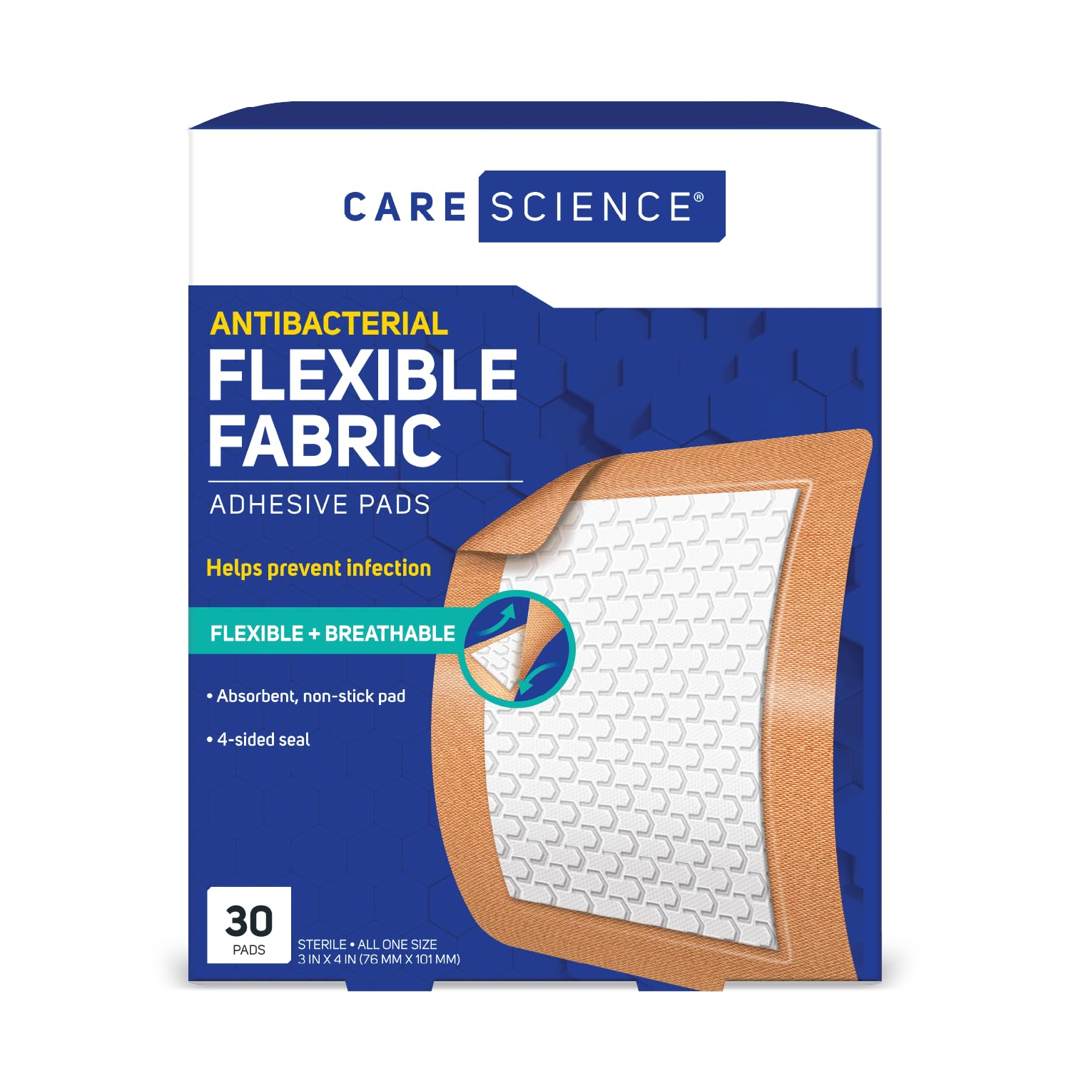 Care Science Fabric Adhesive Pad Bandages, Extra Large, 3in x - Product Imagery