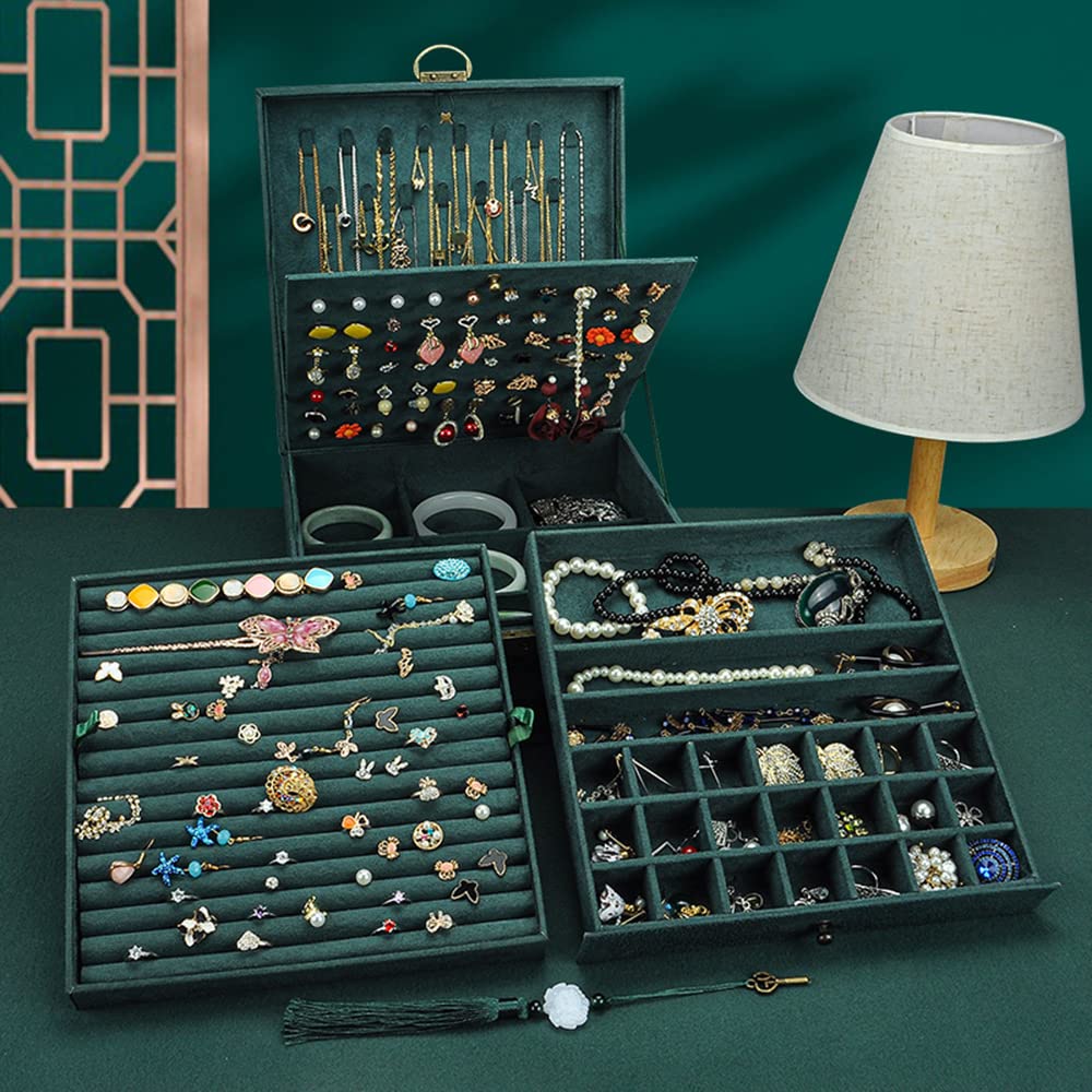 GYJOYERO Jewelry Organizer 5 Layers Velvet Square Jewelry Box Women Necklace Ear studs Display Bangles Large Jewelry Sto