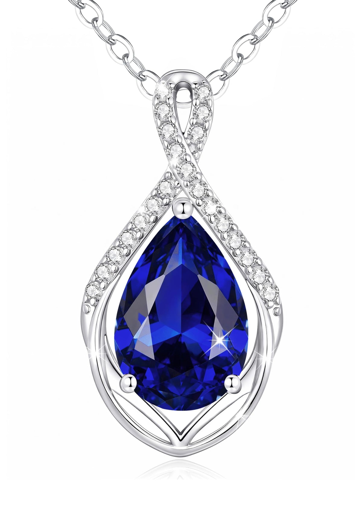 CDE Infinity Teardrop Birthstone Necklace Adjustable Jewelry for Women Gift – Blue-09, Zirconia Rhodium, Extra Large