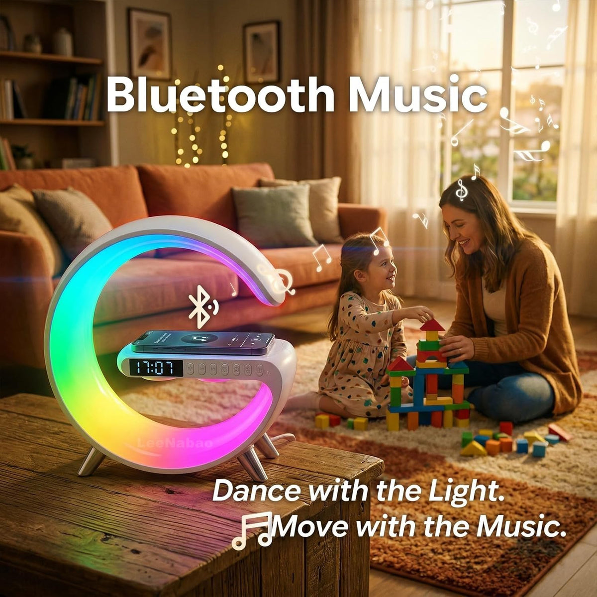 Smart LED Table Lamp 5 in 1 Wireless Charger Alarm Clock - LeeNabao Official Imagery - 5