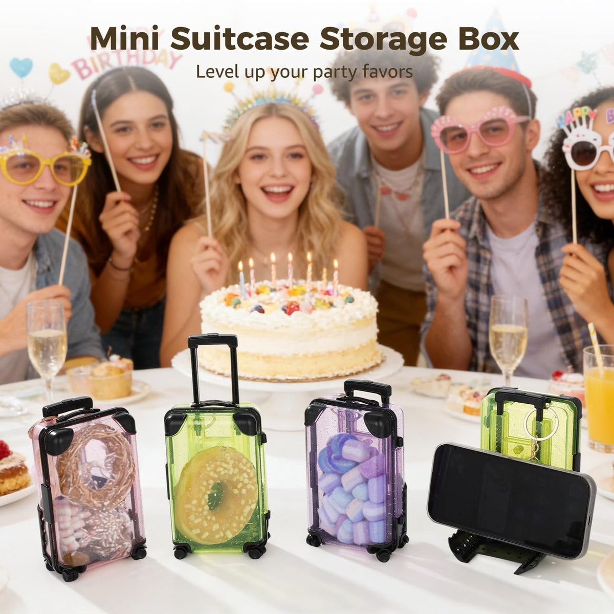 32 Pcs Mini Suitcase Storage Box Set Plush Ball Keychains - COSYOO Official Imagery - 3