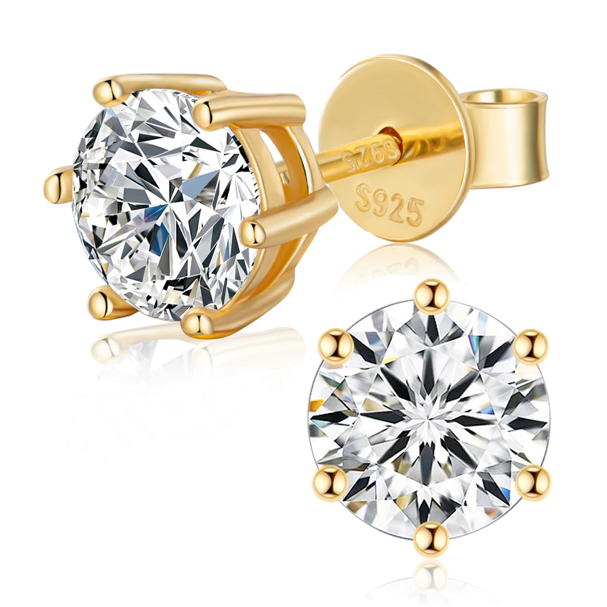 SecreTalk Moissanite Stud Earrings for Women Men, 0.6-6CT Gold Plated 925 Silver – product photo (Stud)