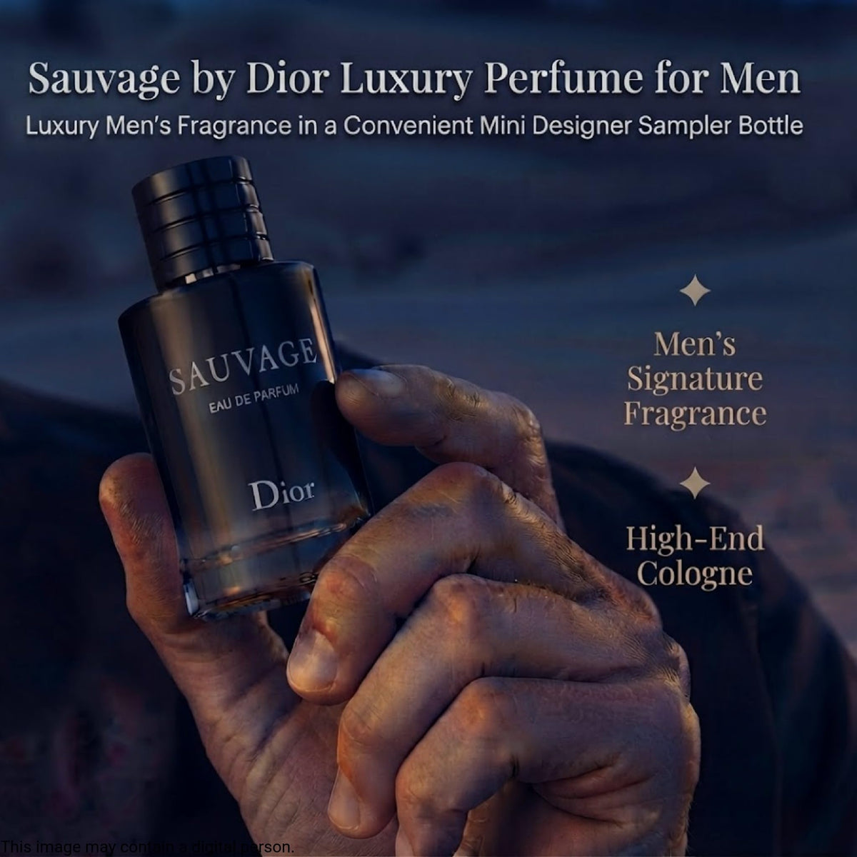 Sauvage by Christian Dior for Men 0.34 oz Eau de Parfum Travel Size – packaging and label
