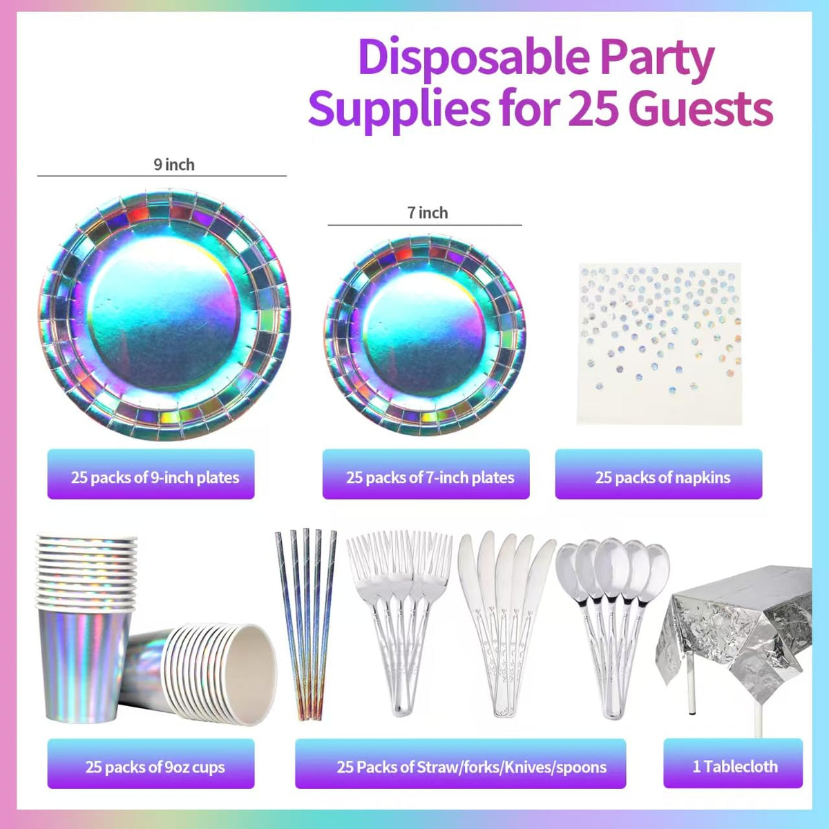 Zyzyphor 201-piece disposable party tableware set with paper plates, cups, napkins, straws, tablecloths, plastic knives,