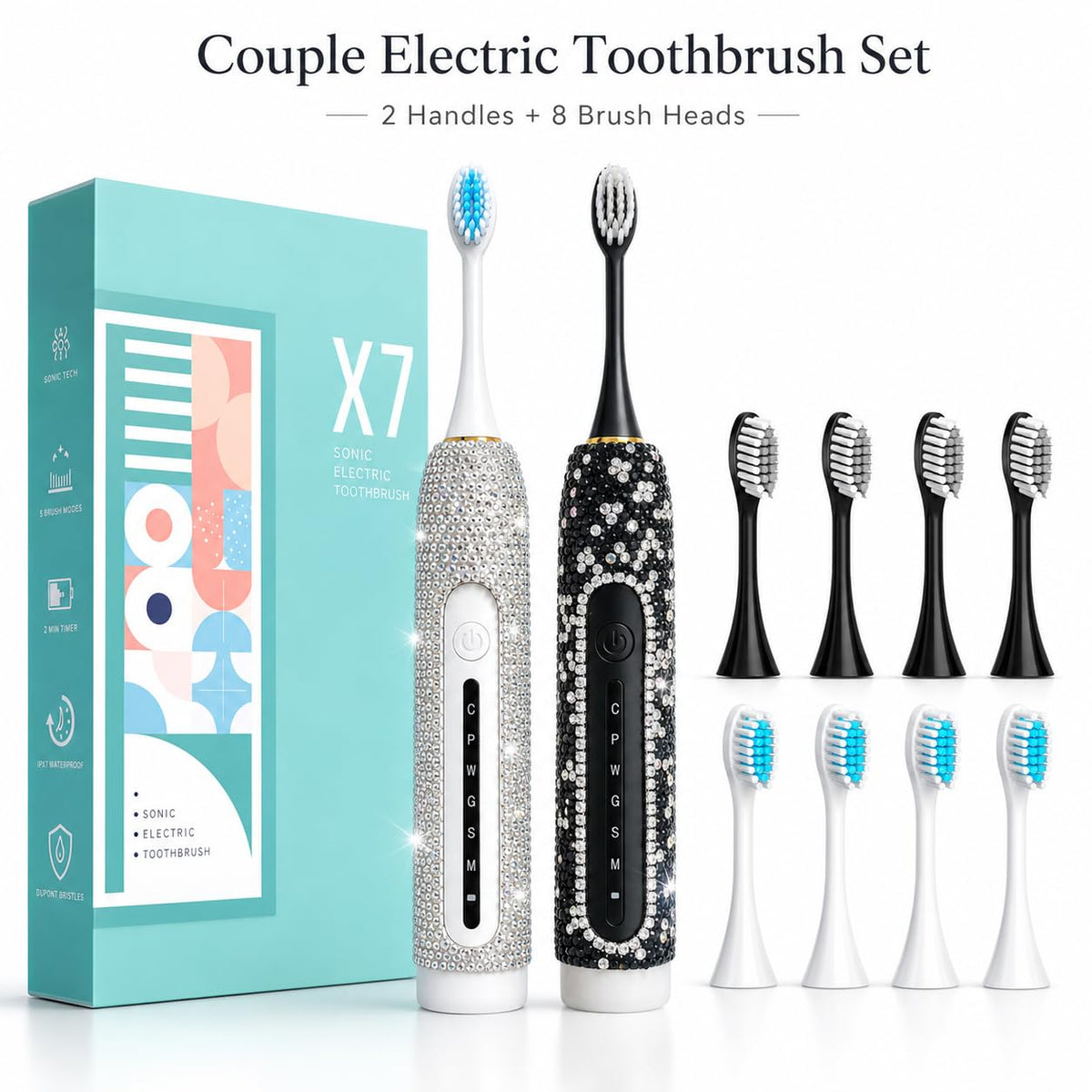 Electric Toothbrush for Woman Bling Diamond Decor Portable - VFUIFRYI Official Imagery - 4