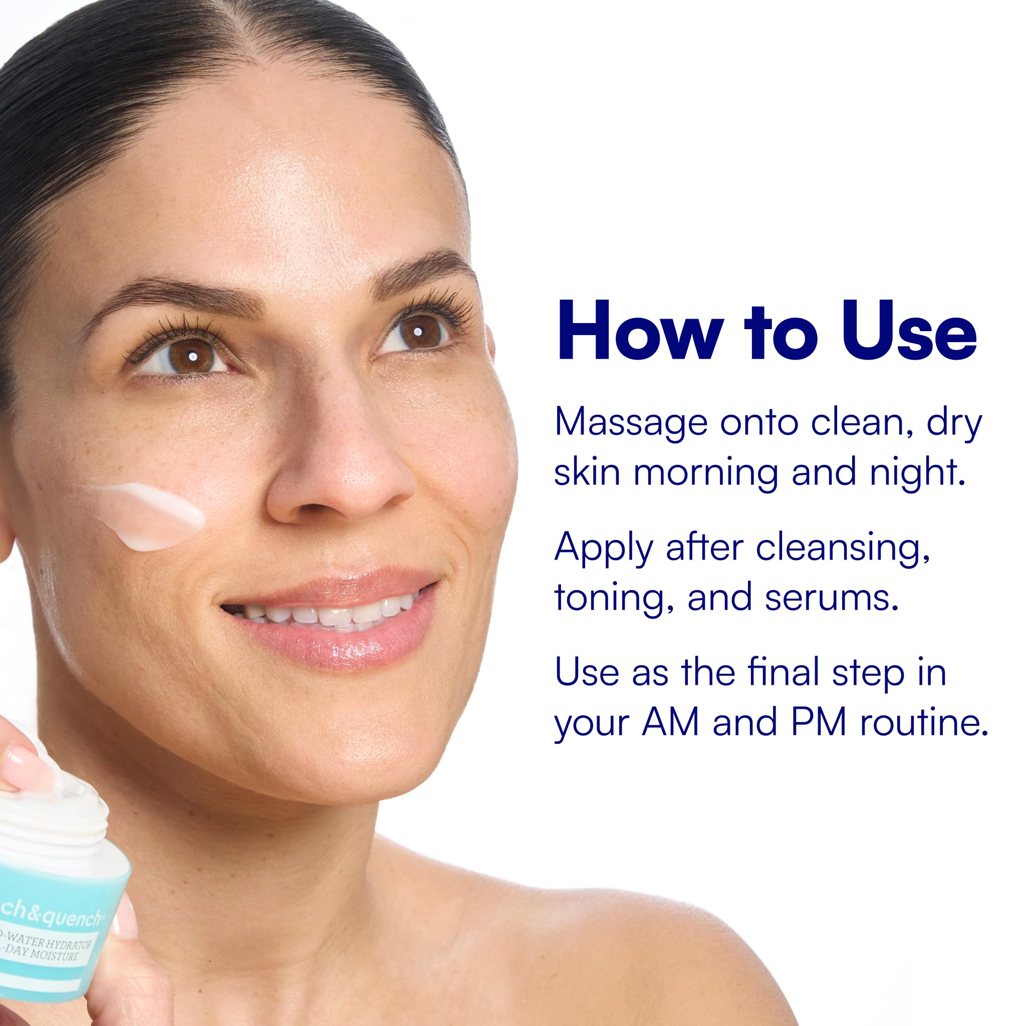 Bliss Drench & Quench hyaluronic acid face moisturizer in 1 oz jar, showing the skincare product with a clear label and pump dispenser.