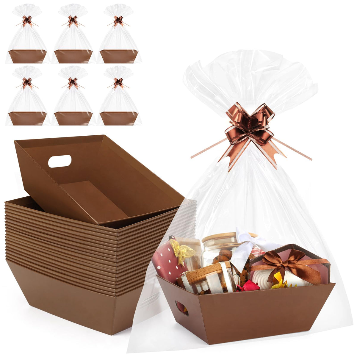 AFOROEOA 20PACK Baskets for Gifts Empty 12x10x4 Thick Brown - AFOROEOA Official Imagery - 1