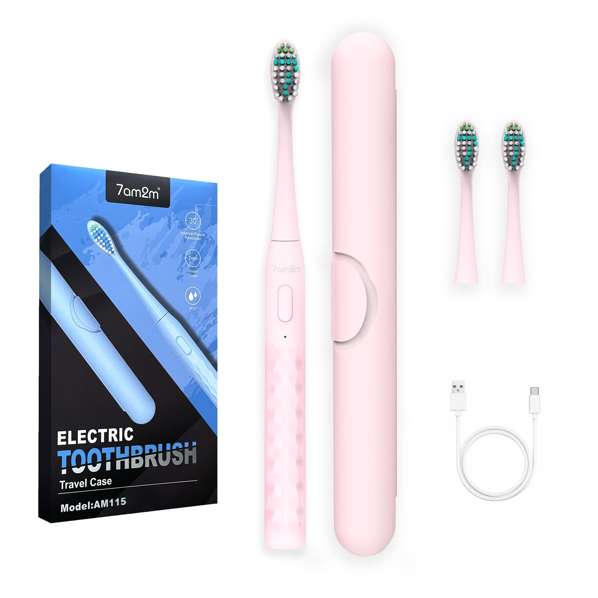 7AM2M Sonic Travel Electric Toothbrush for Adults&Kids, Travel - Product Imagery