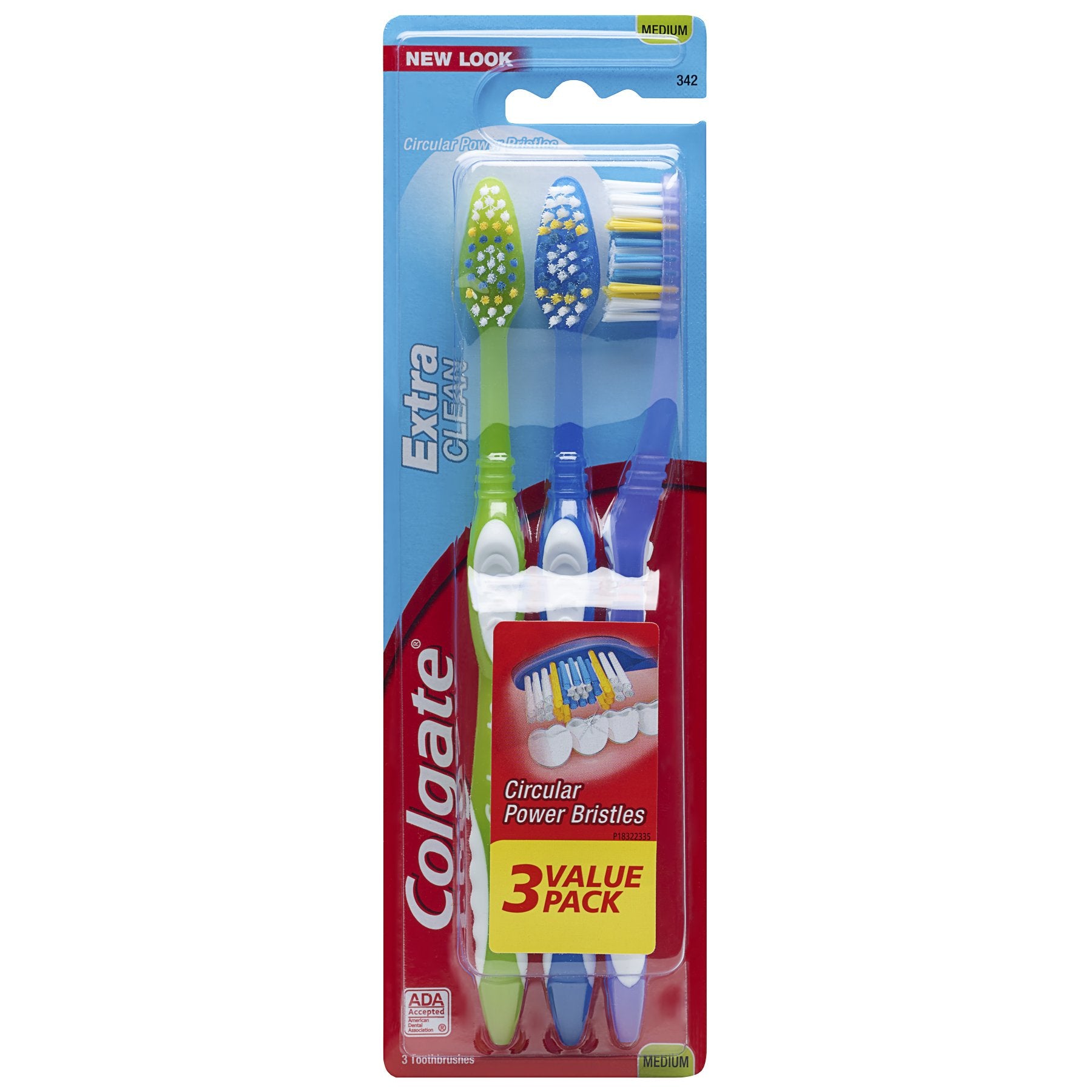 Colgate Extra Clean Full Head Toothbrush, Medium - 3 Count (Pack - Product Imagery