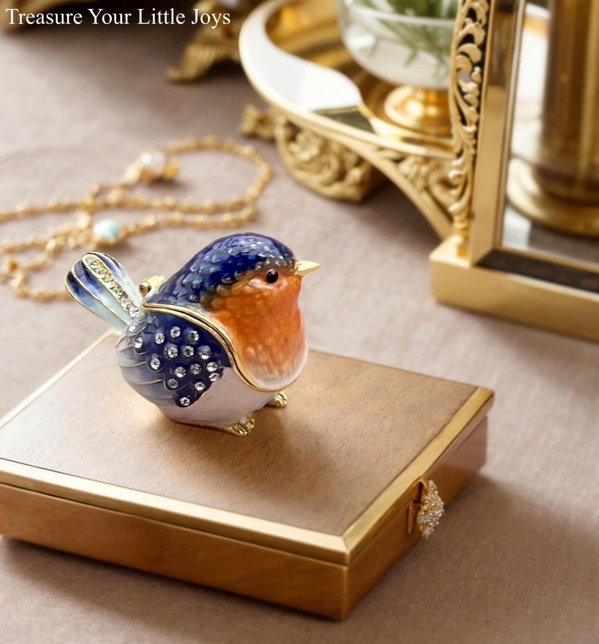 JWT Astyle Robin Bird Jewelry Trinket Boxes Hinged Ring Box.Collectible Bird Figurines Home Decor Gifts for Women.Neckla