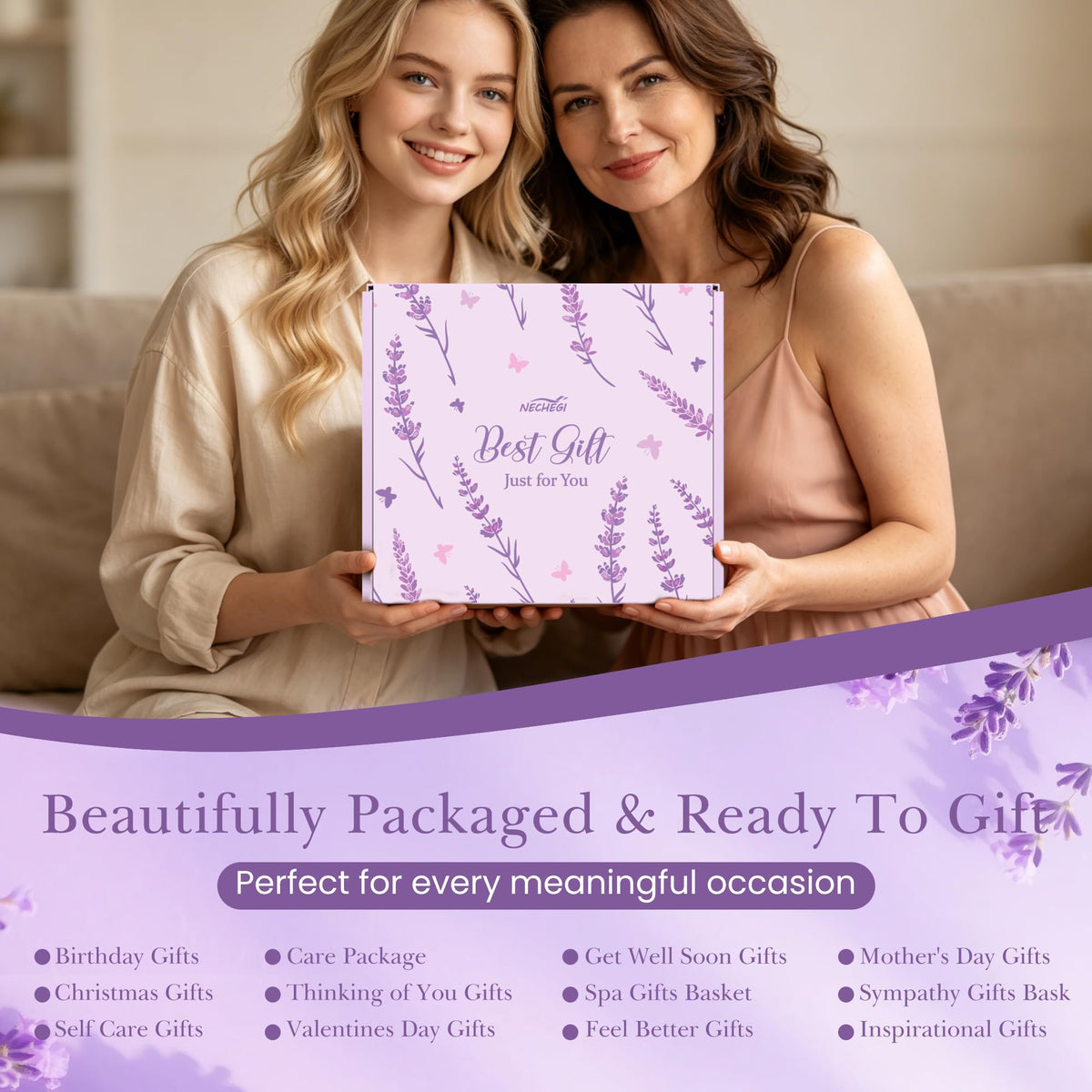 Lavender Spa Gift Basket for Women 50x60 Blanket 40oz - NECHEGI Official Imagery - 8