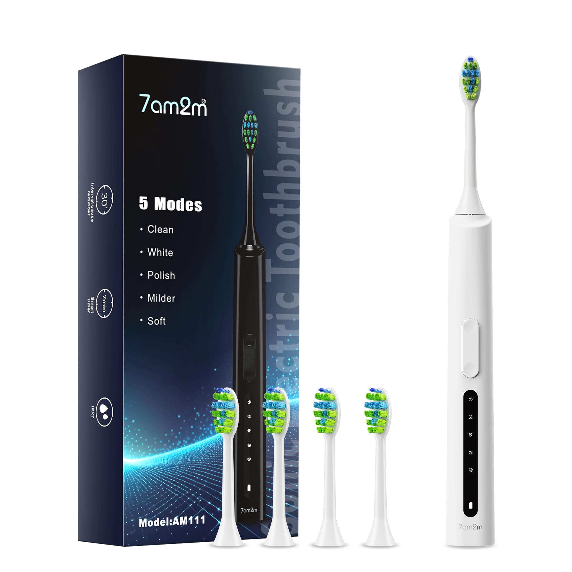 7AM2M Sonic Electric Toothbrush, High Power Rechargeable - Product Imagery