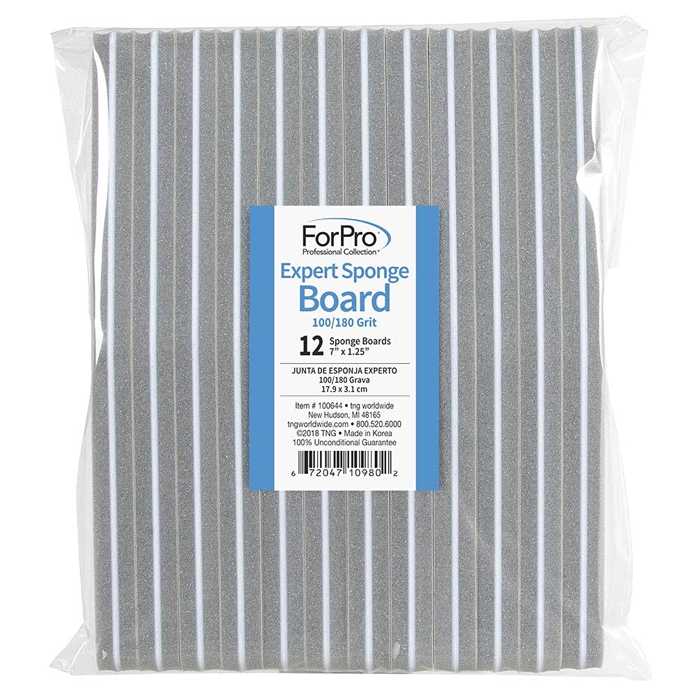 Set of 12 ForPro Expert sponge nail files with 100/180 grit from the ForPro Professional Collection, used for shaping and smoothing nails.